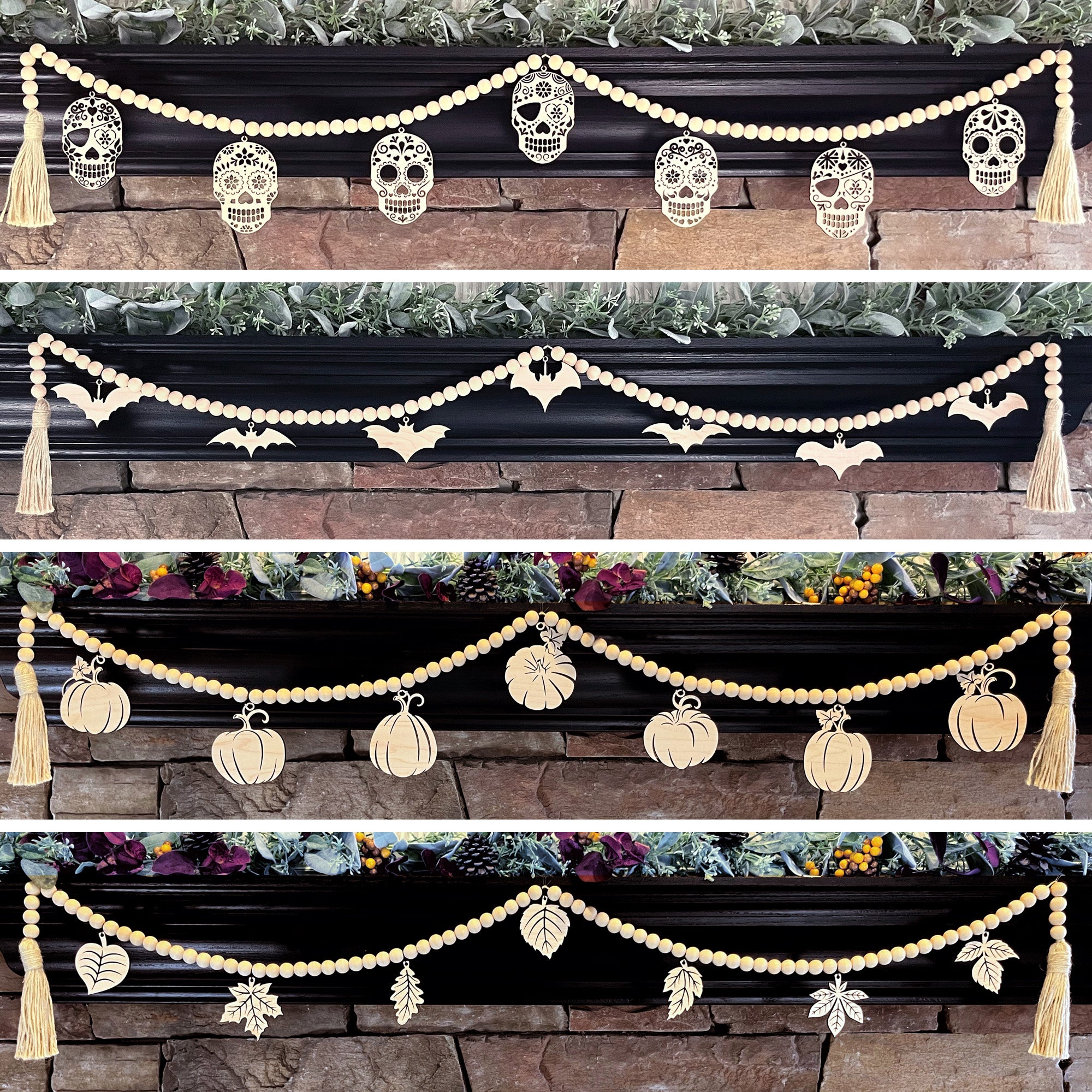 Halloween and Fall Wood Beaded Garlands