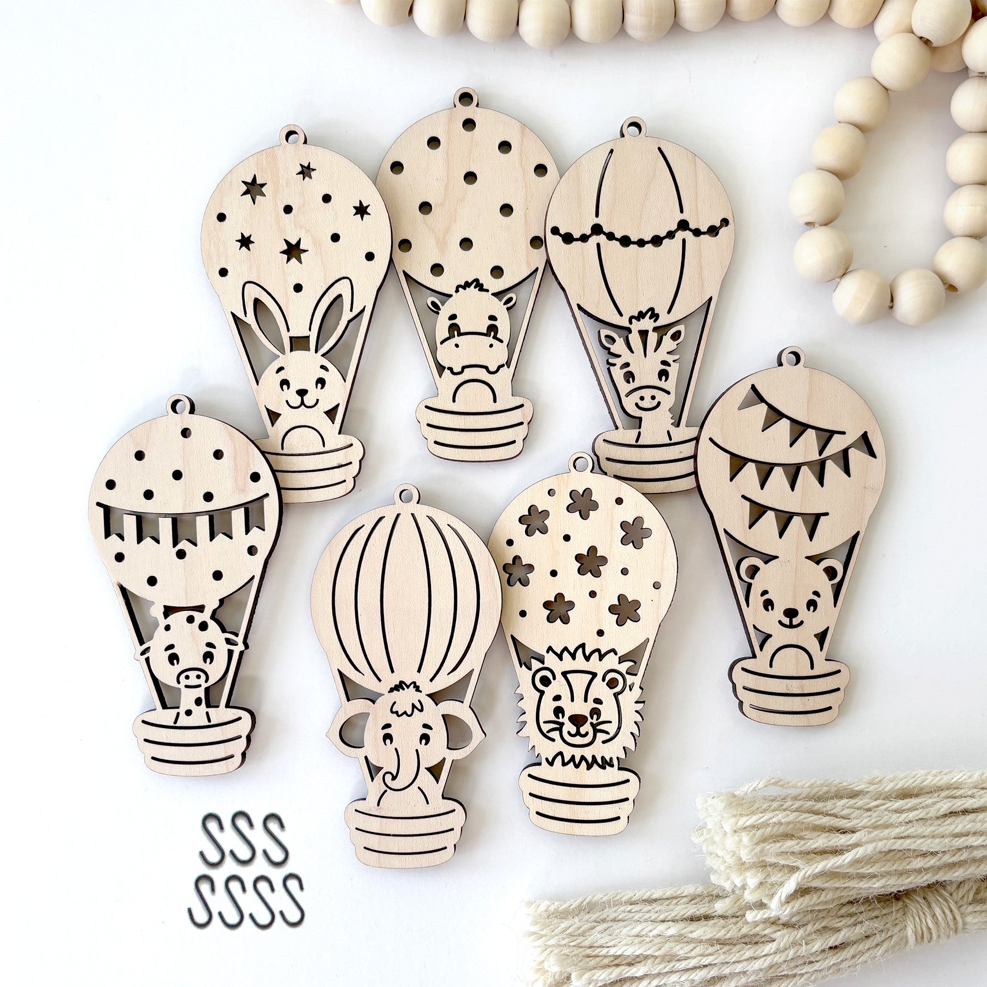 Baby Animal Charms with Natural Wood Bead Garland