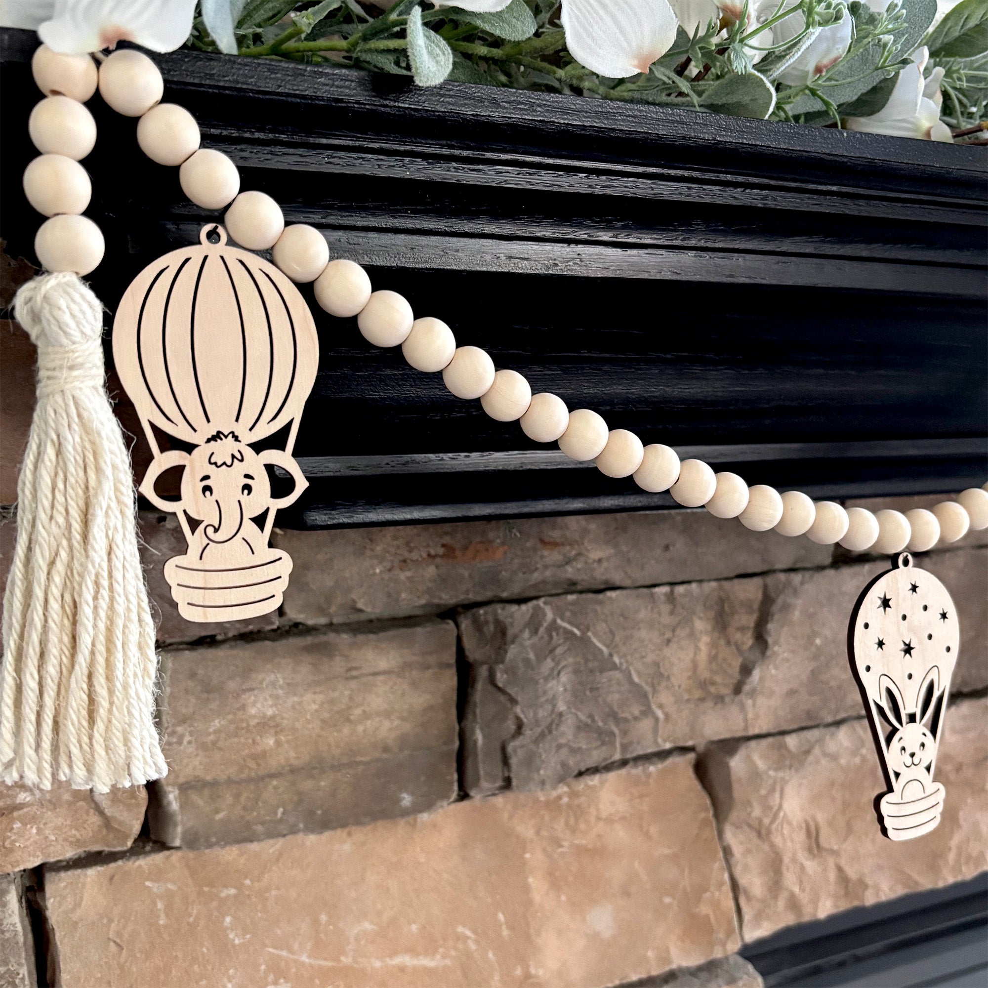 Baby Elephant and Baby Bunny in Hot Air Balloons Decoration
