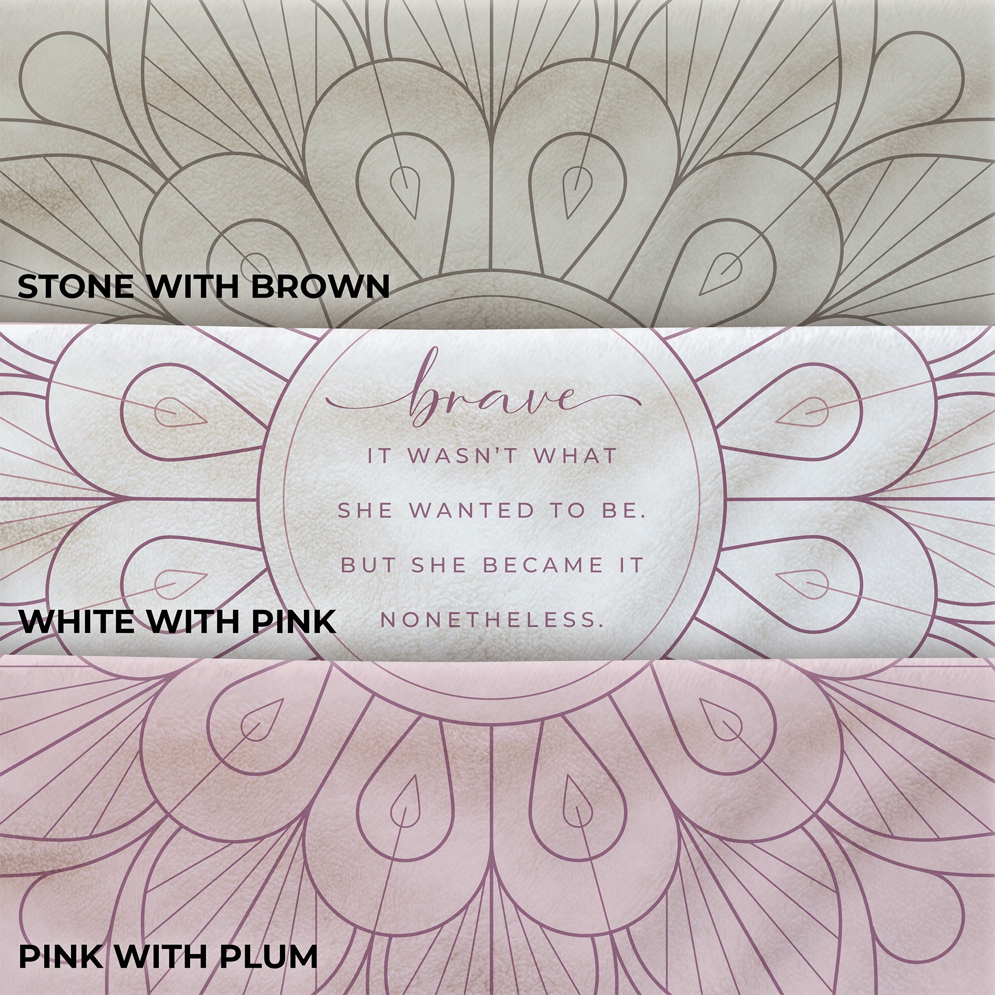 Large Soft Throw Blanket with Inspiring Quote Multiple Colors Brown Taupe Beige Pink Purple Plum