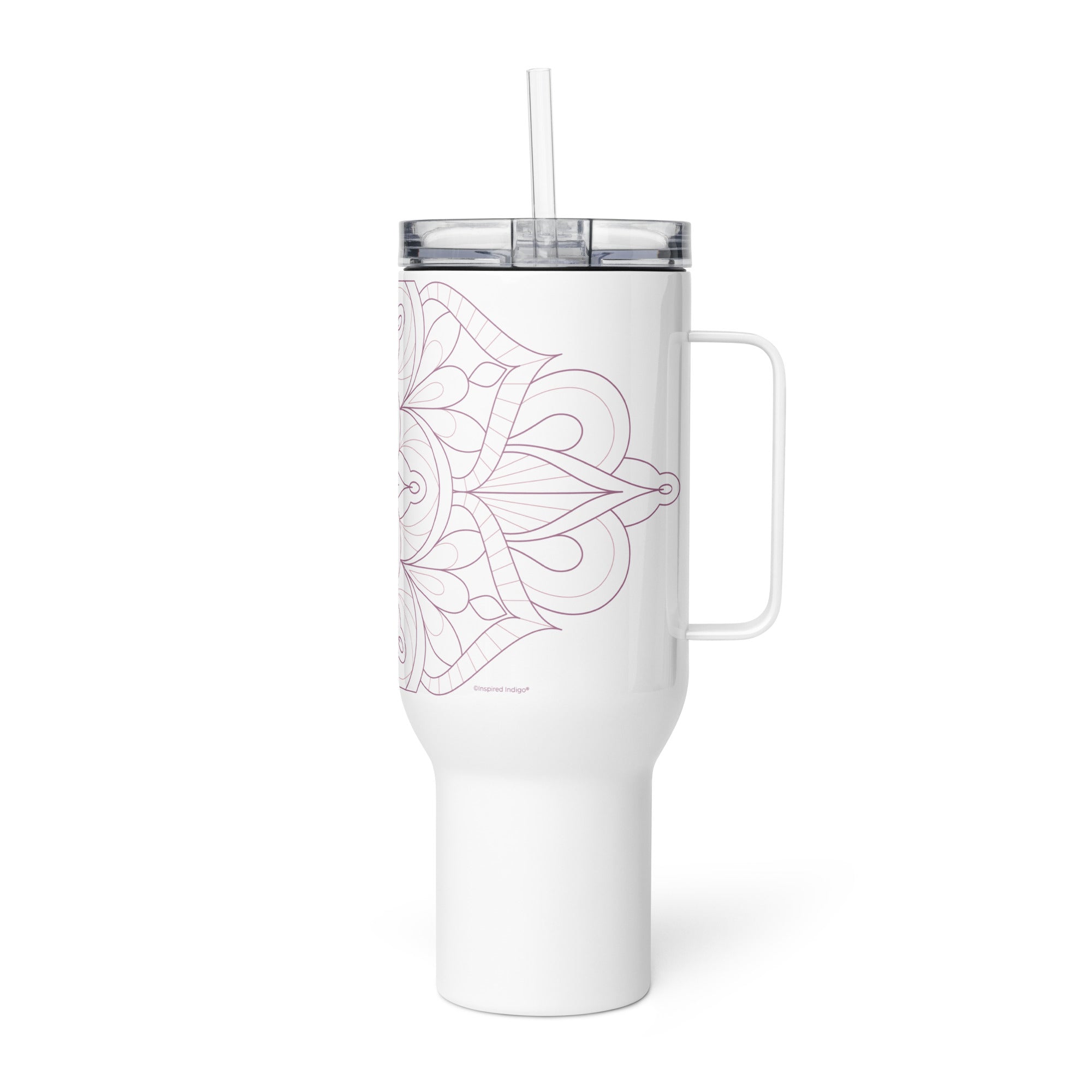 40 ounce Travel tumbler insulated water bottle with lid and straw with Fuck Cancer sentiment and mandala art