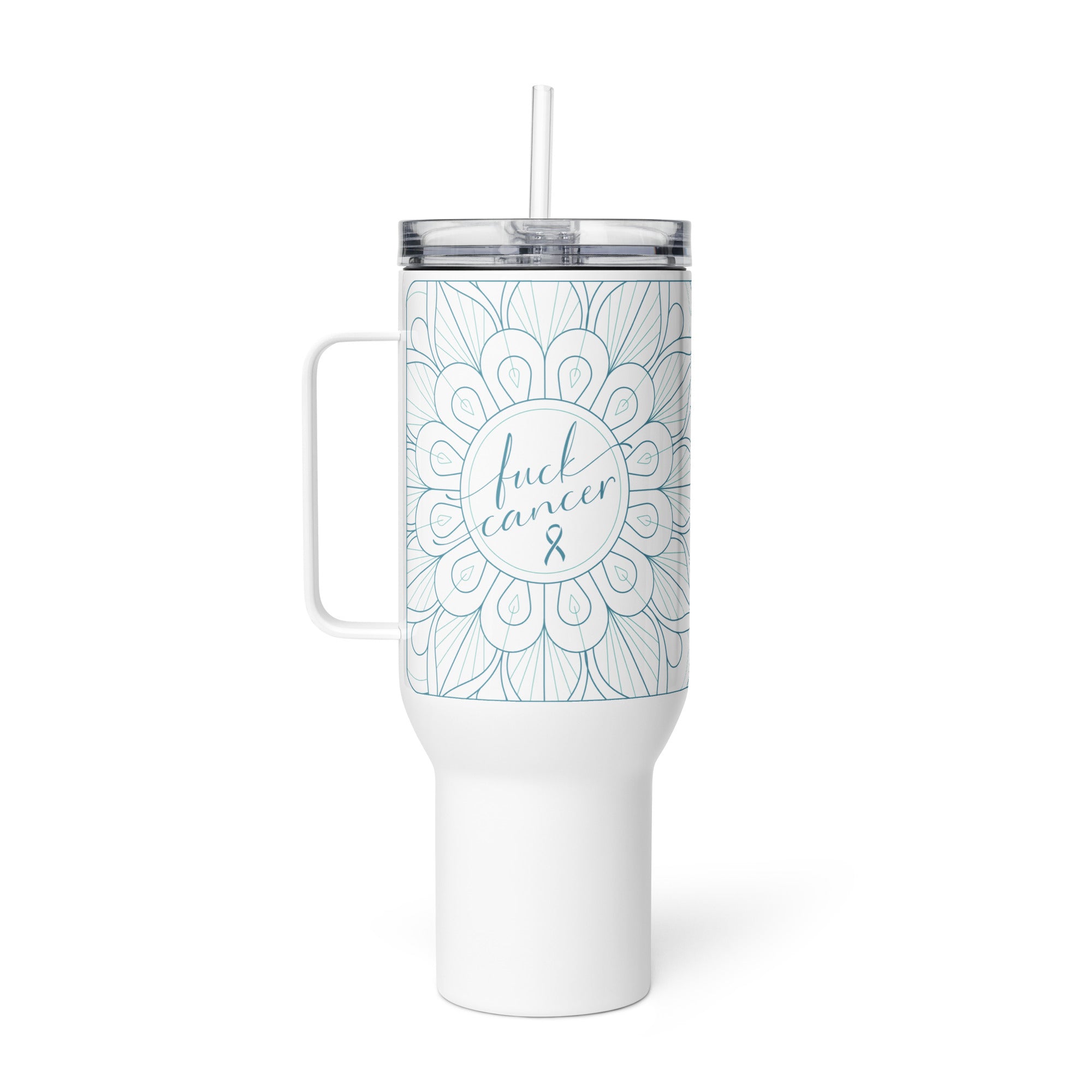 Travel tumbler insulated water bottle with lid and straw with Fuck Cancer quote gift for cancer patient