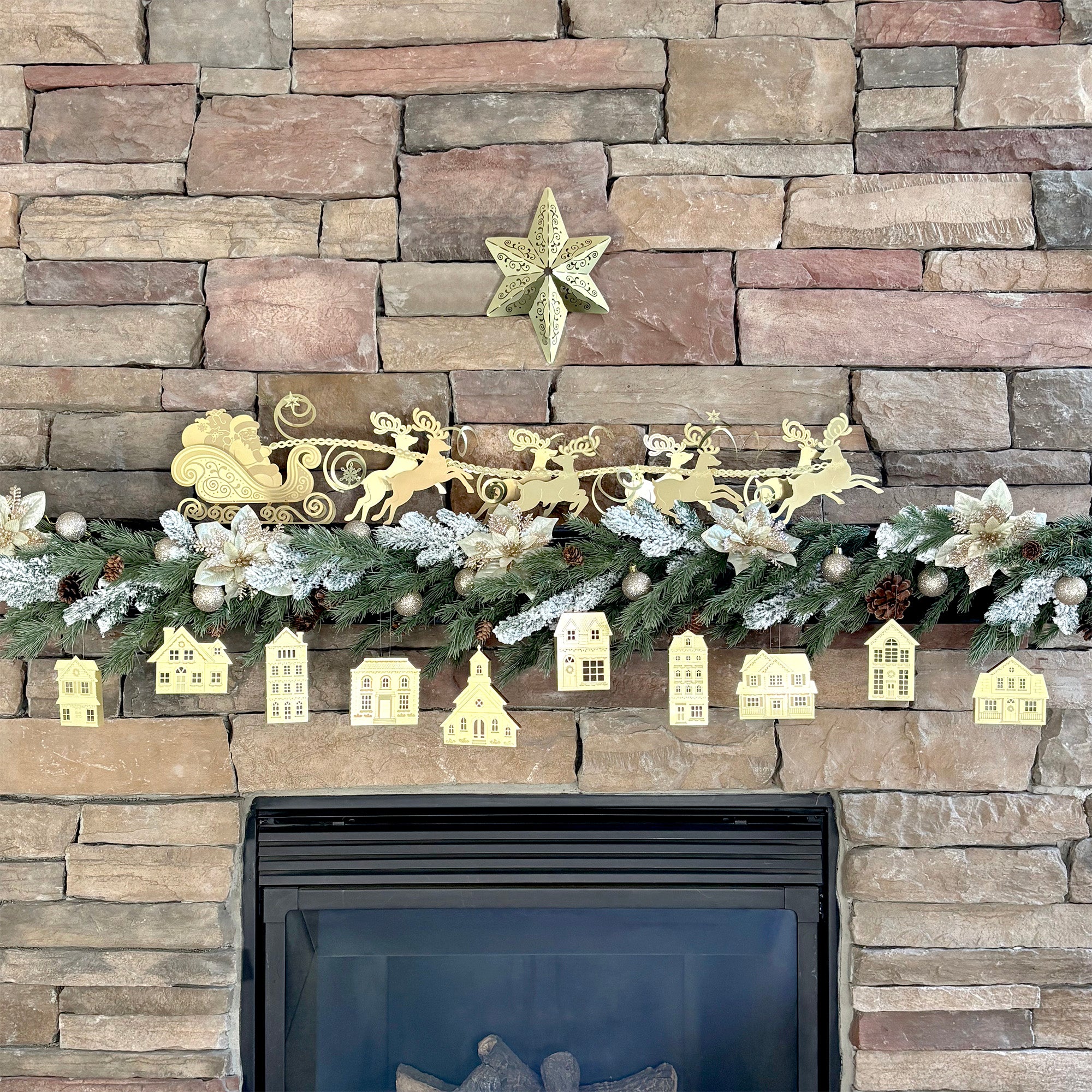 10 Christmas Village Metal Ornaments