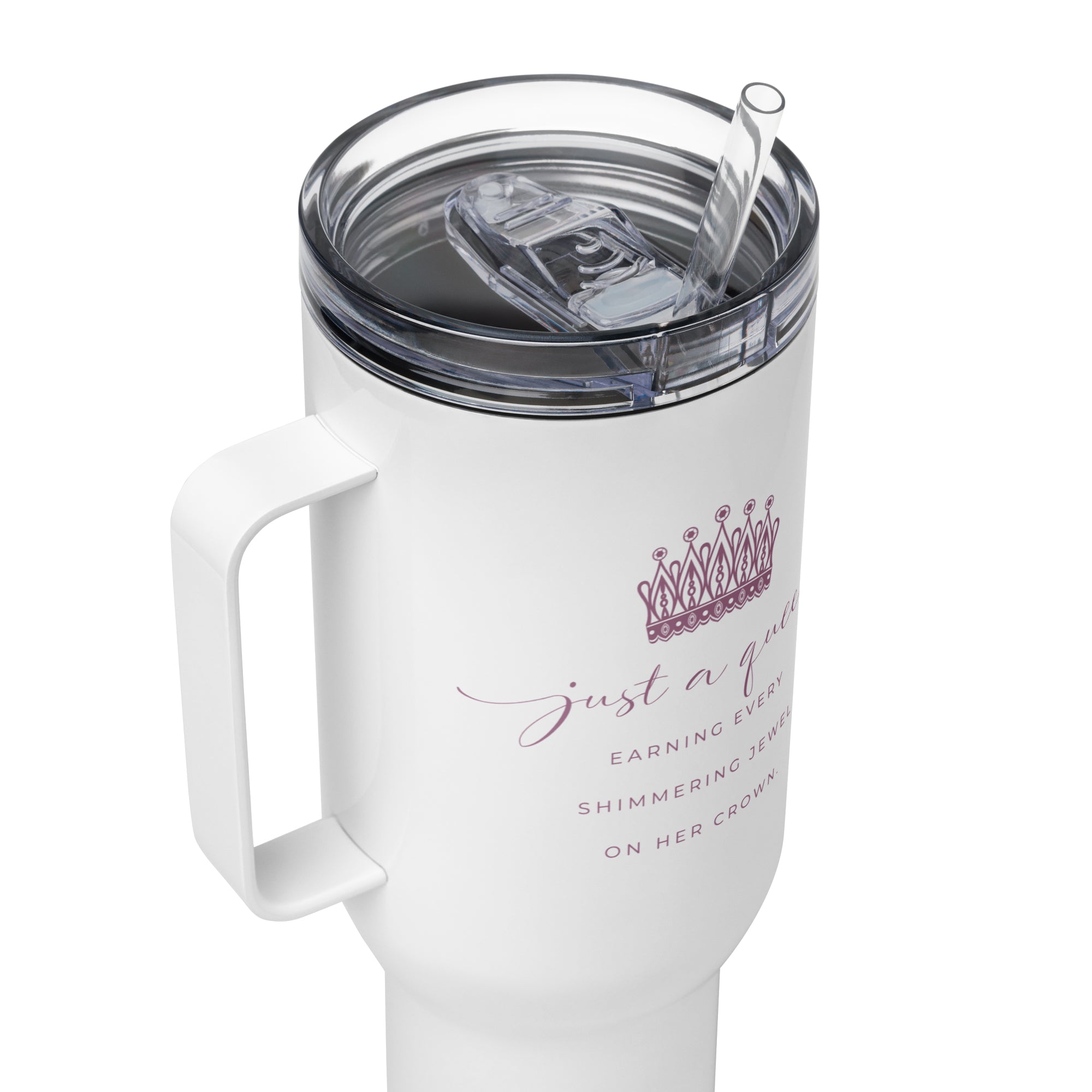 Travel tumbler insulated water bottle with lid and straw with Just a Queen inspirational quote gift for boss's day