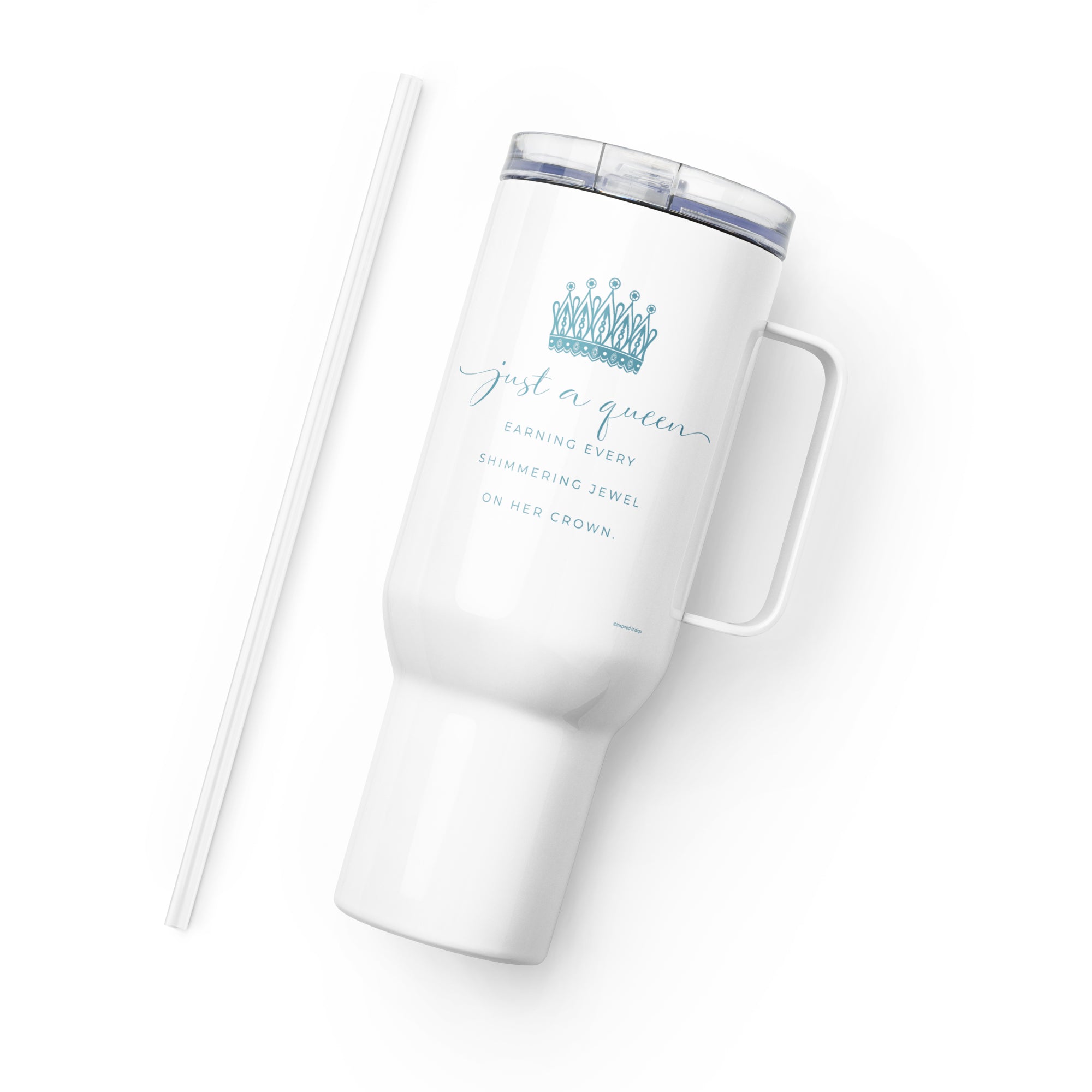 40 ounce travel tumbler insulated water bottle with lid and straw with Just a Queen inspirational quote and crown art