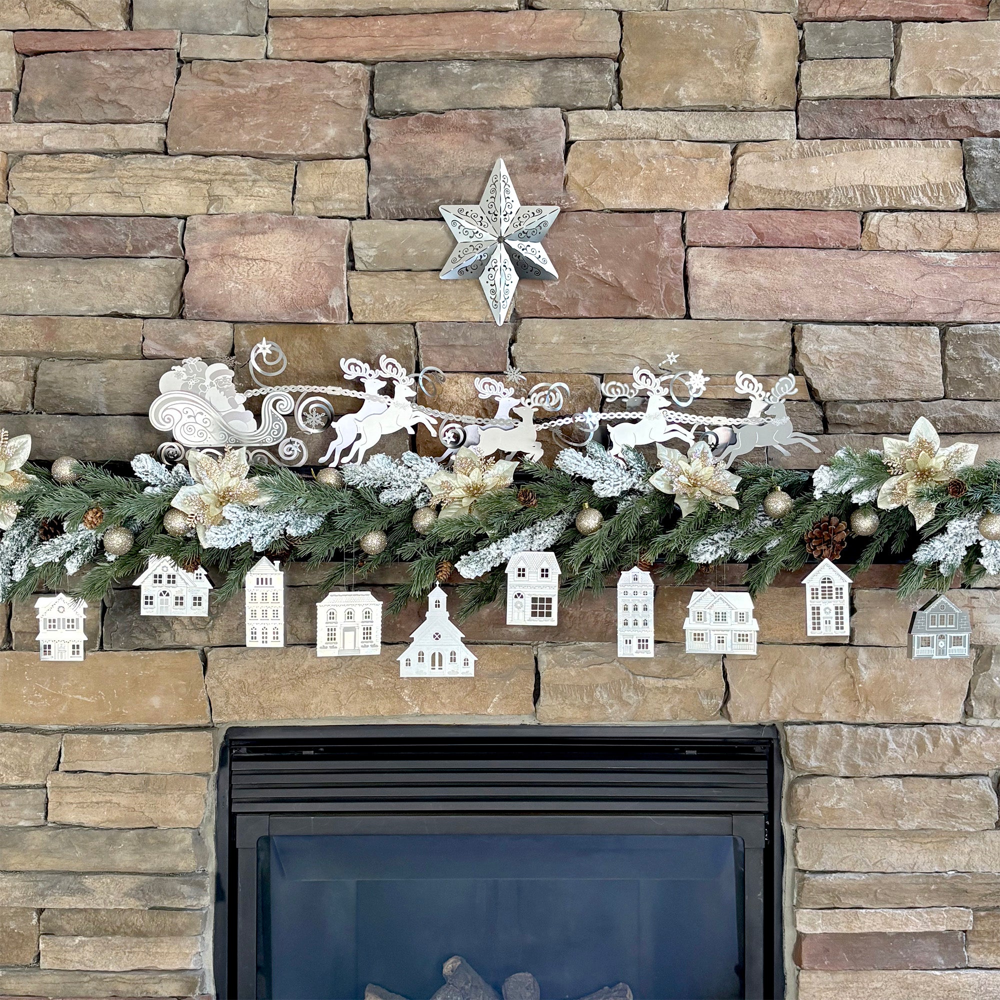 10 Christmas Village Metal Ornaments