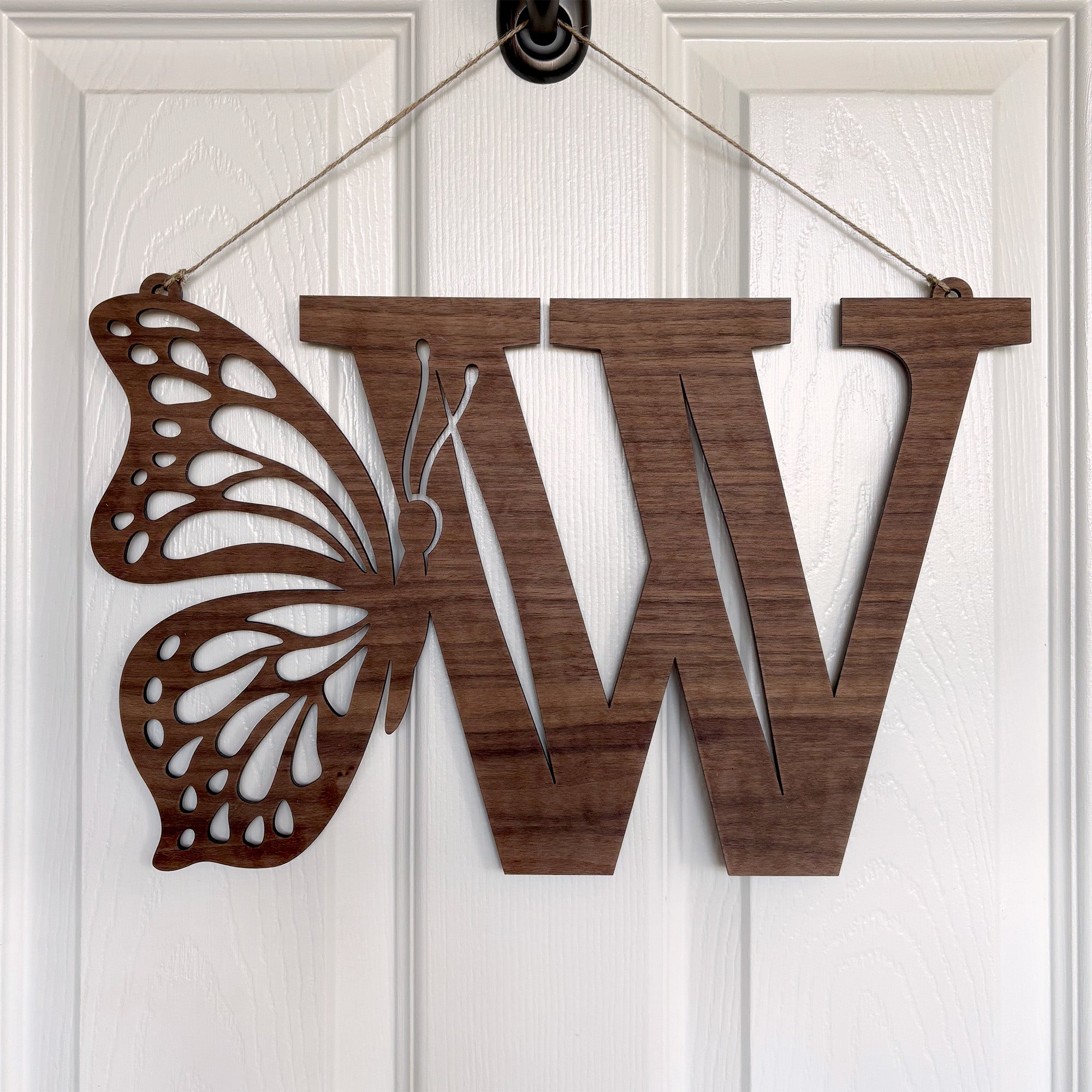 Butterfly and Initial Wood Door Hanger