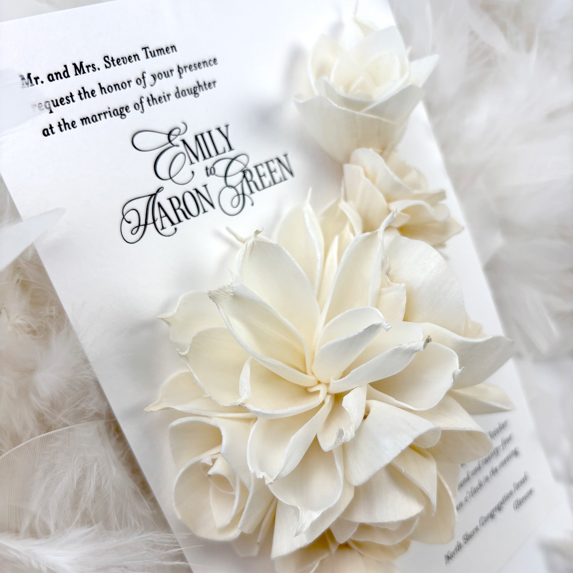 Sola Flower Letterpress Wedding Invitation
