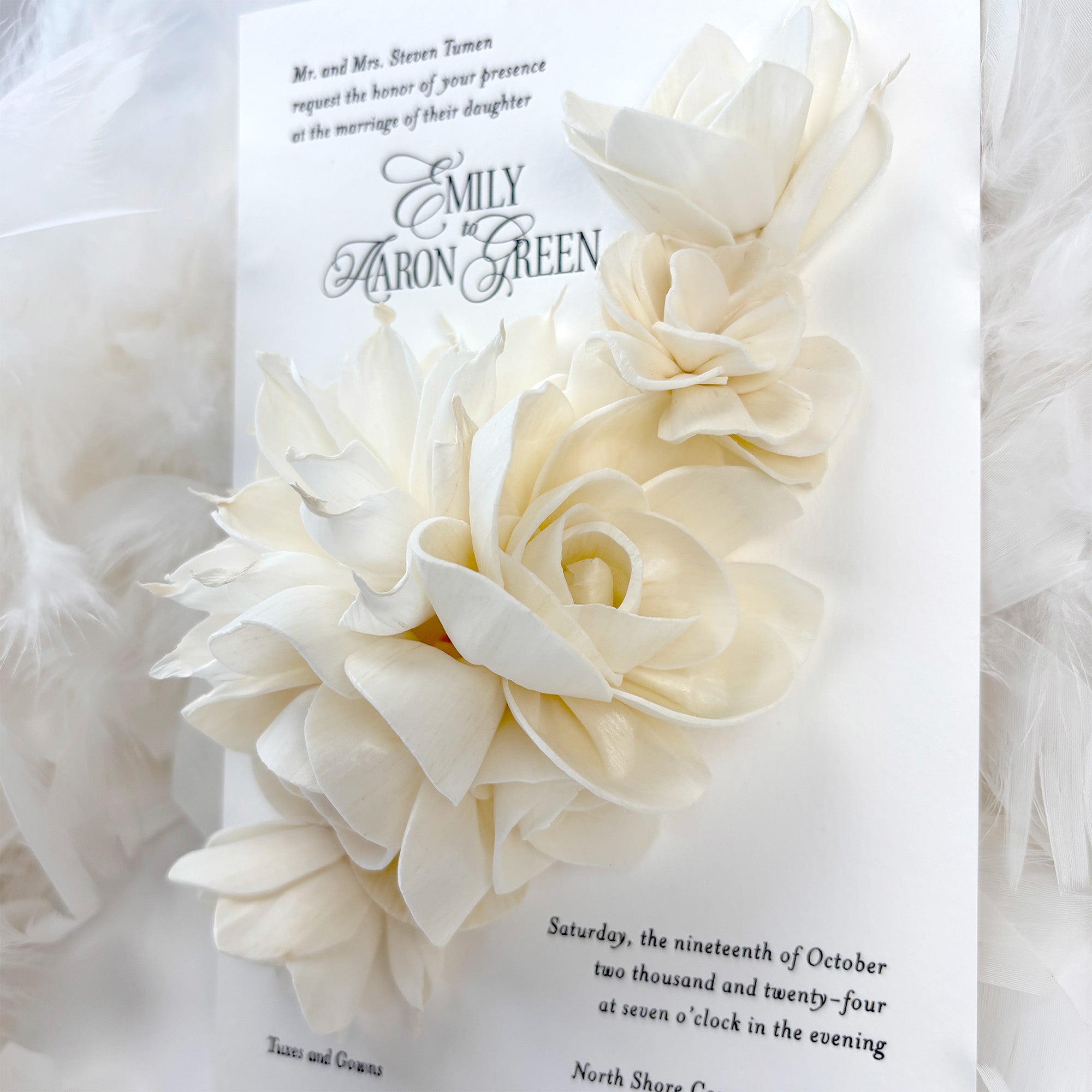 High End Wedding Invitations with Dimensional Flowers