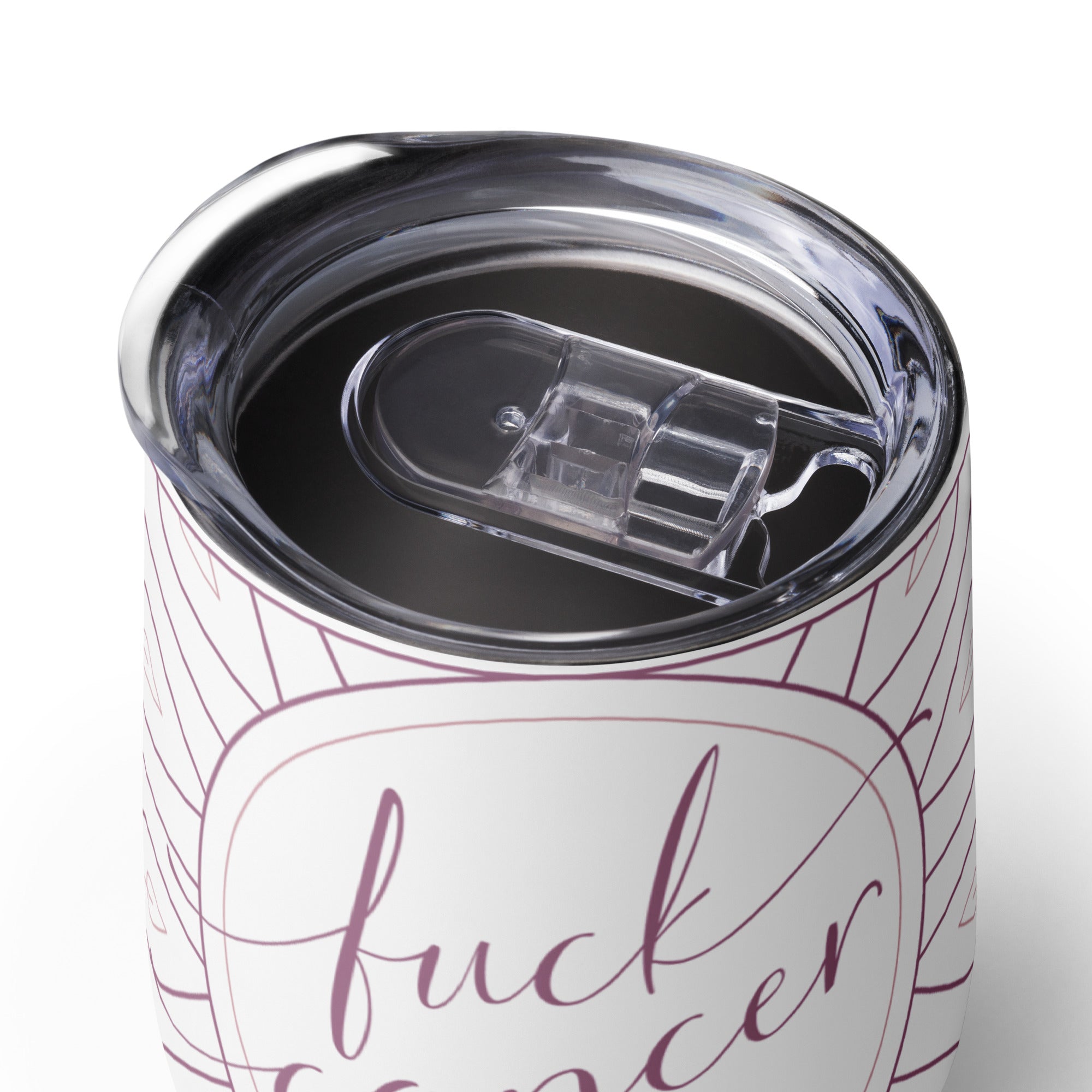 Wine tumbler insulated cup with lid with Fuck Cancer quote chemo care package