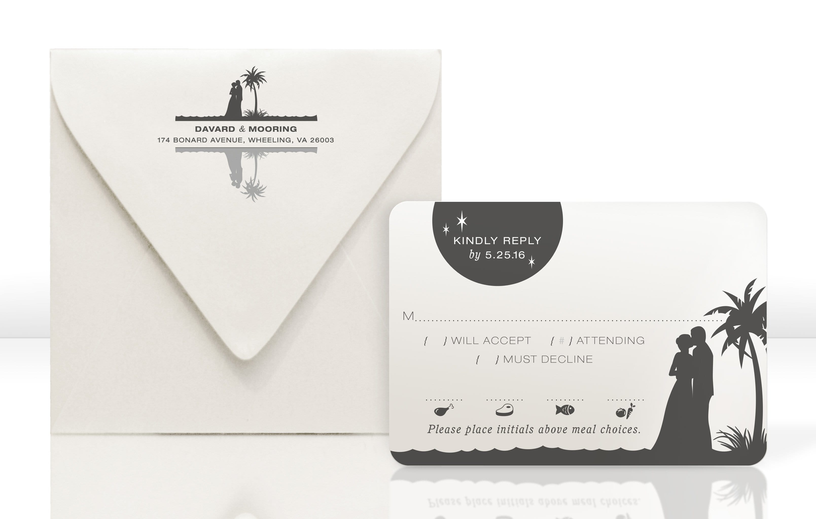 Destination Beach Wedding RSVP Card and Envelope