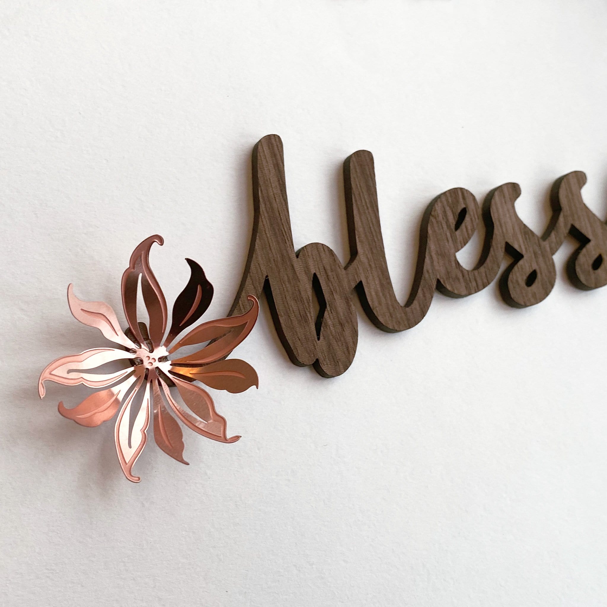 Blessed Wall Art Wood with Metal Flowers