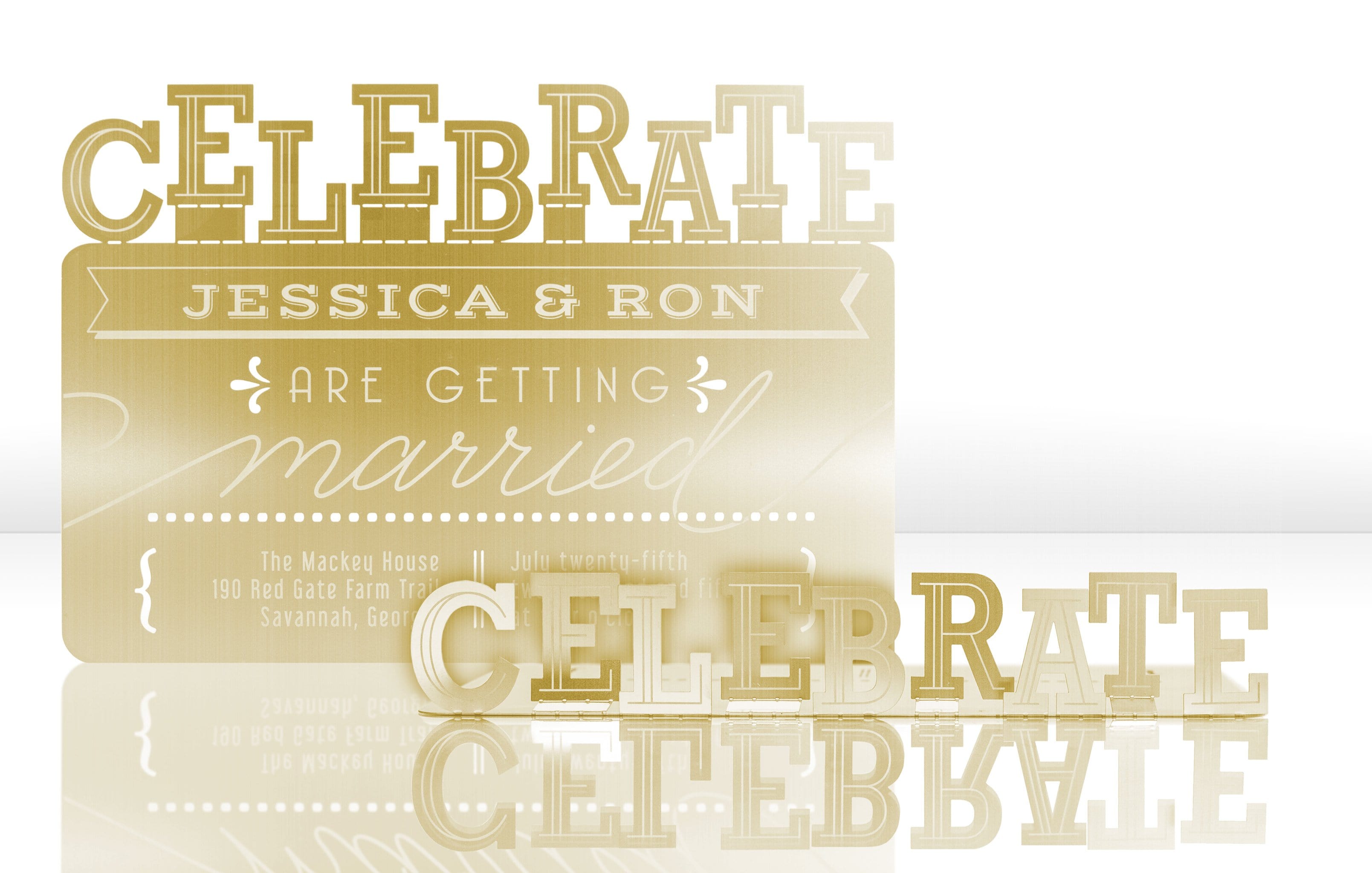 Gold Metal Wedding Invitation for Celebration