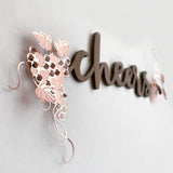 Cheers Home Bar Wall Art Wood with Rose Gold Grapes
