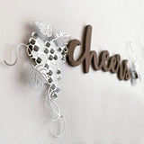 Cheers Home Bar Wall Art Wood with Silver Grapes