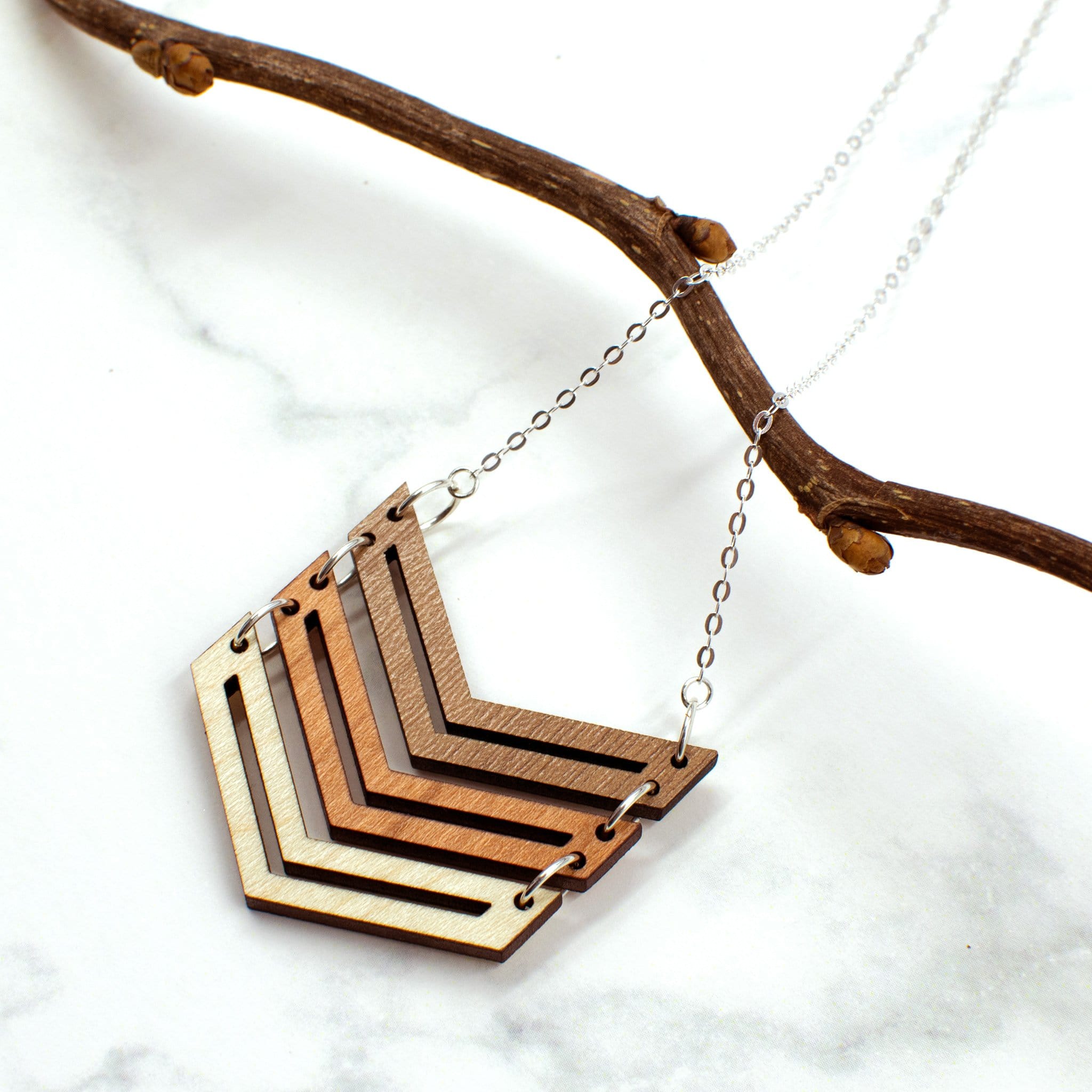 Tri Tone Wood Chevron Necklace