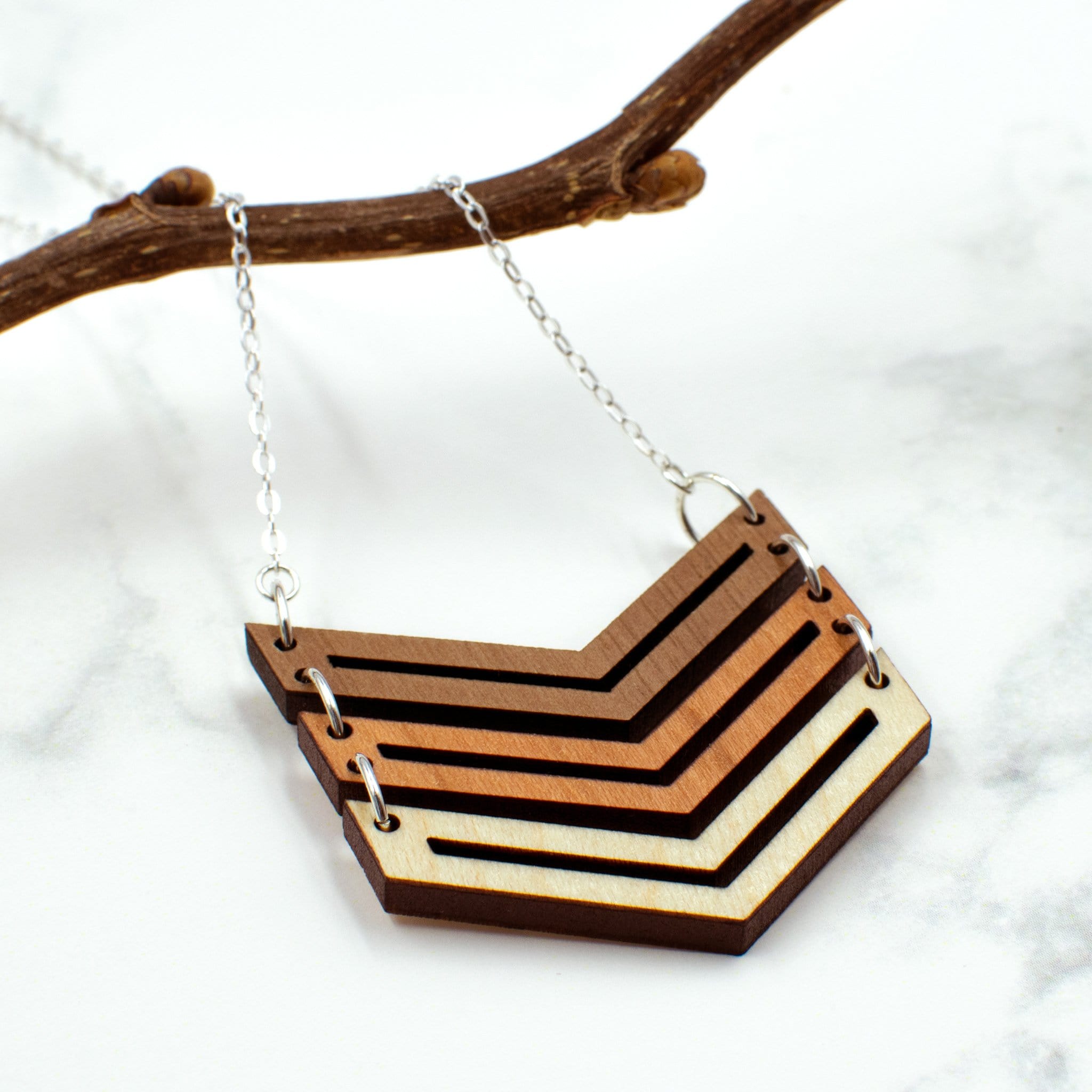 Tri Tone Wood Chevron Necklace