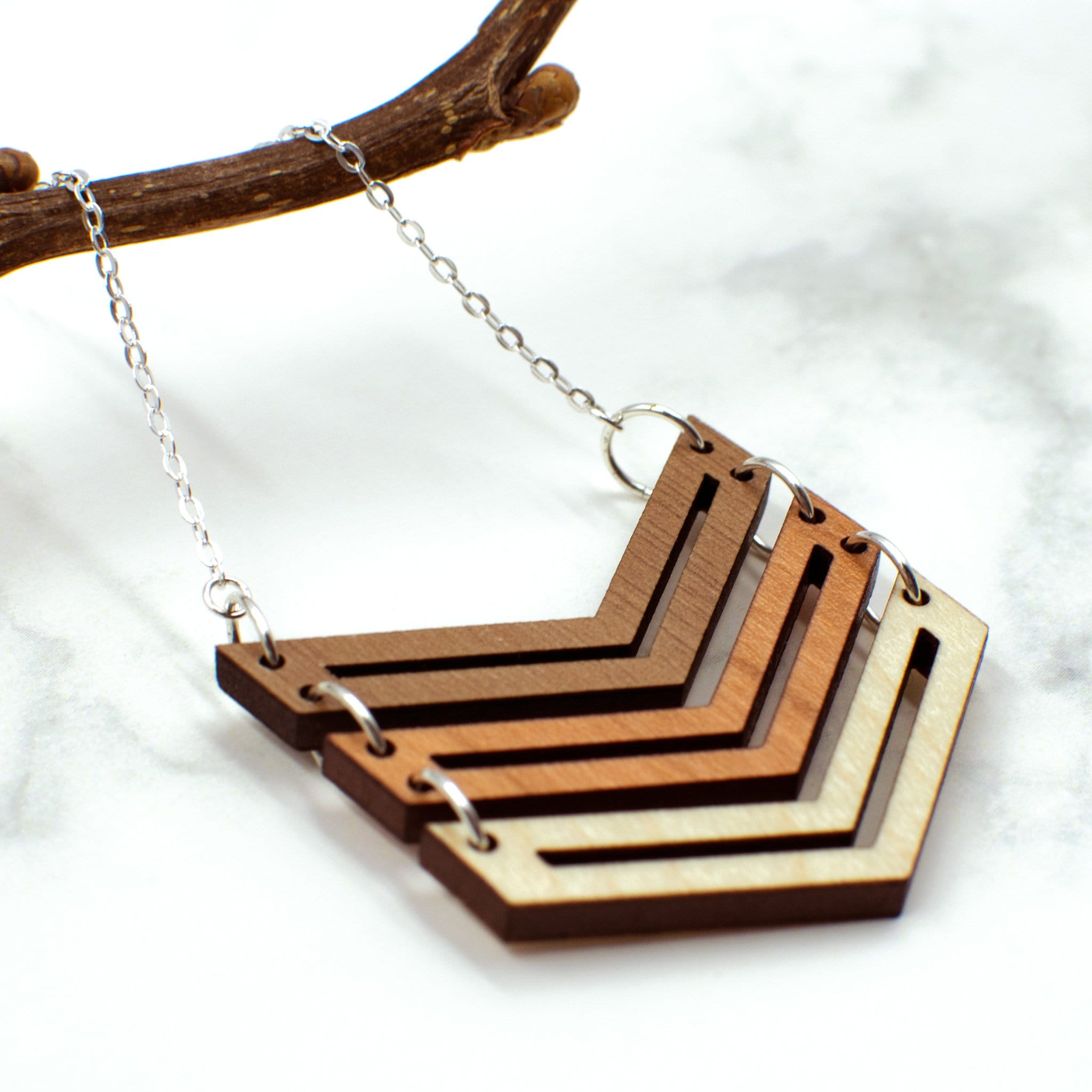 Chevron Tri Tone Wood Necklace