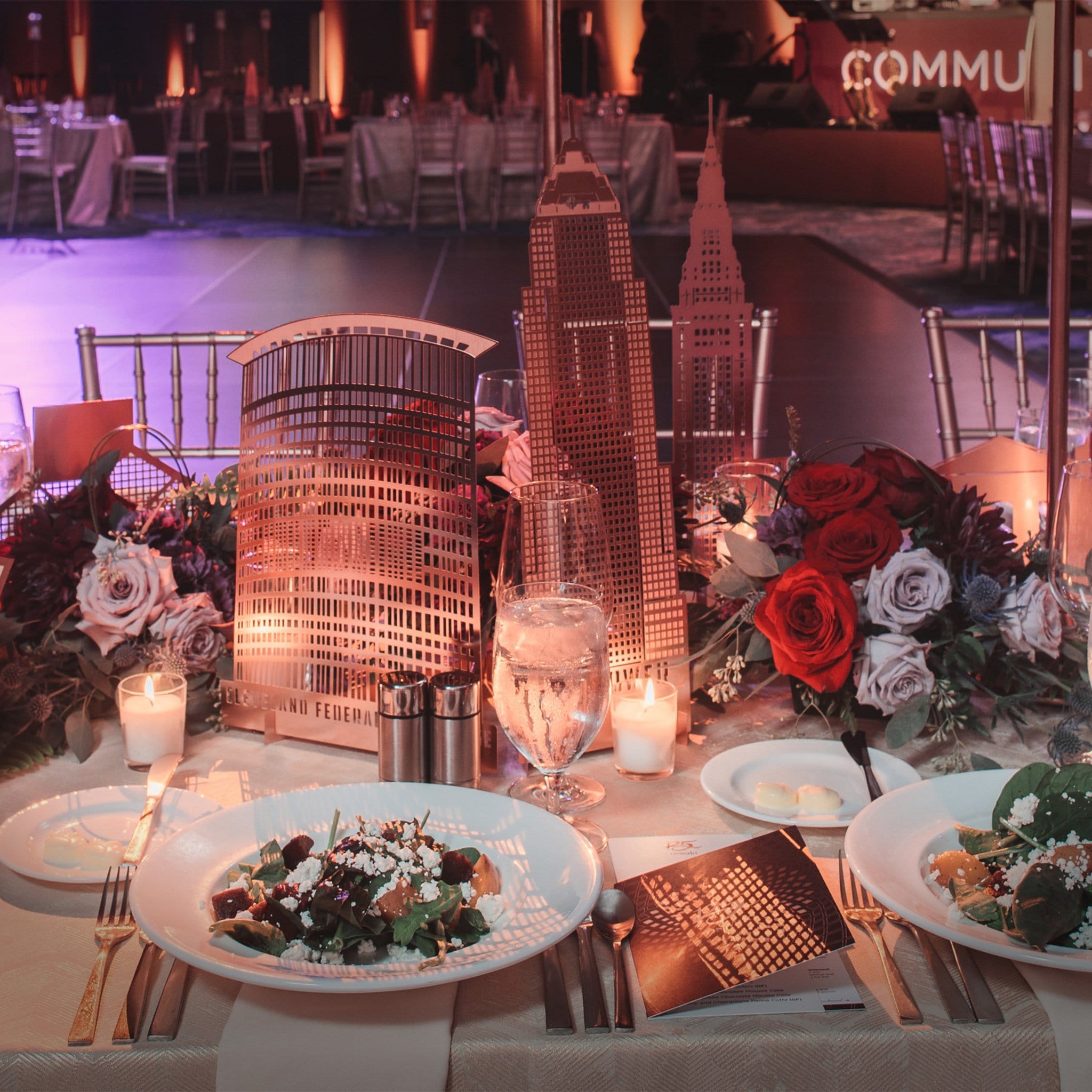 Unique Table Centerpieces of Rose Gold Buildings
