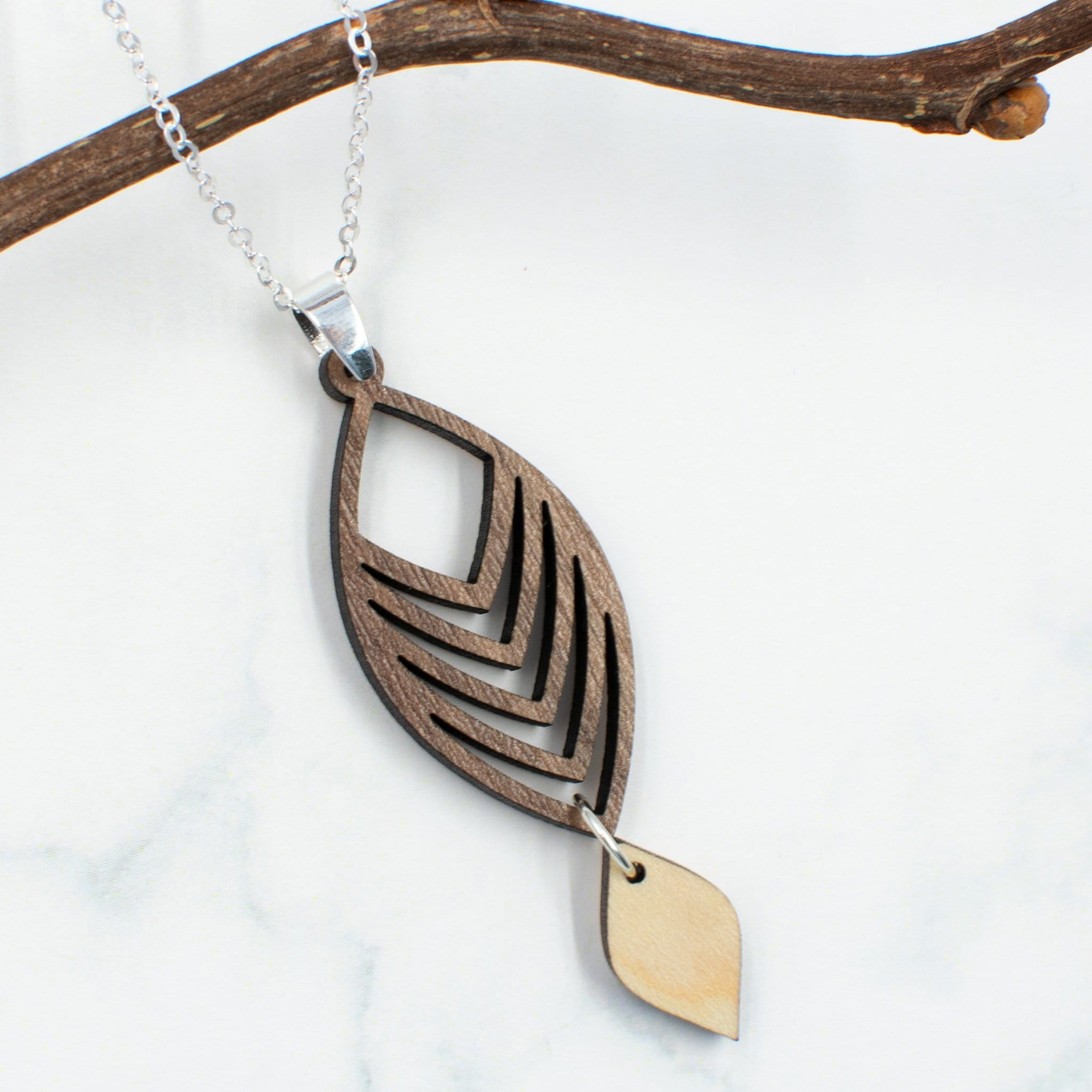 Curved Chevron Wood Necklace