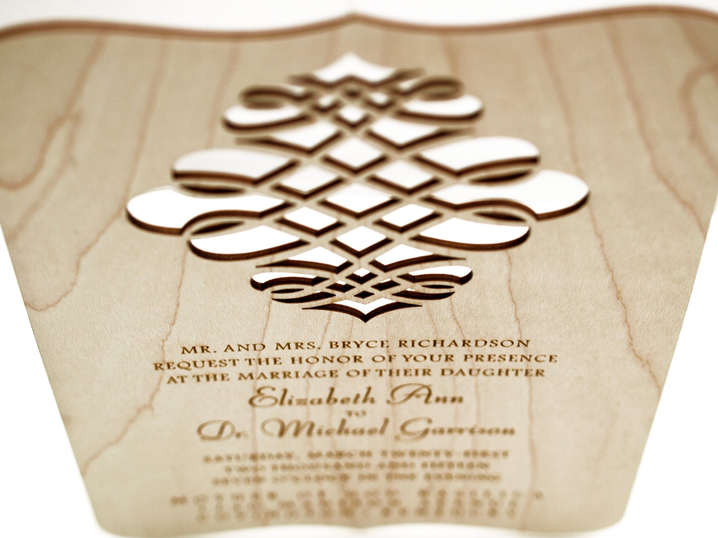 Filigree Wood Wedding Invitations