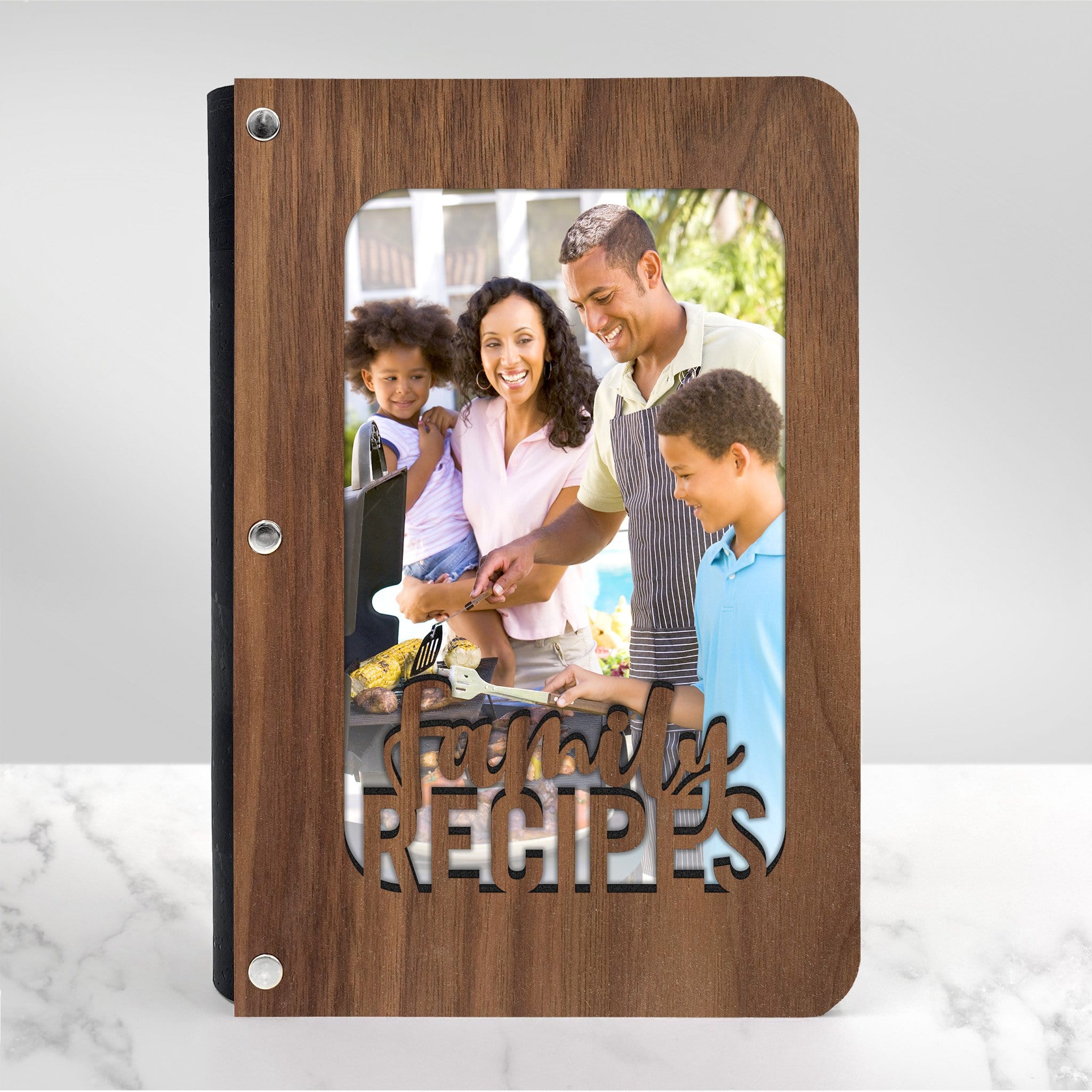 Family Recipe Book with Wood Cover and Photo Insert