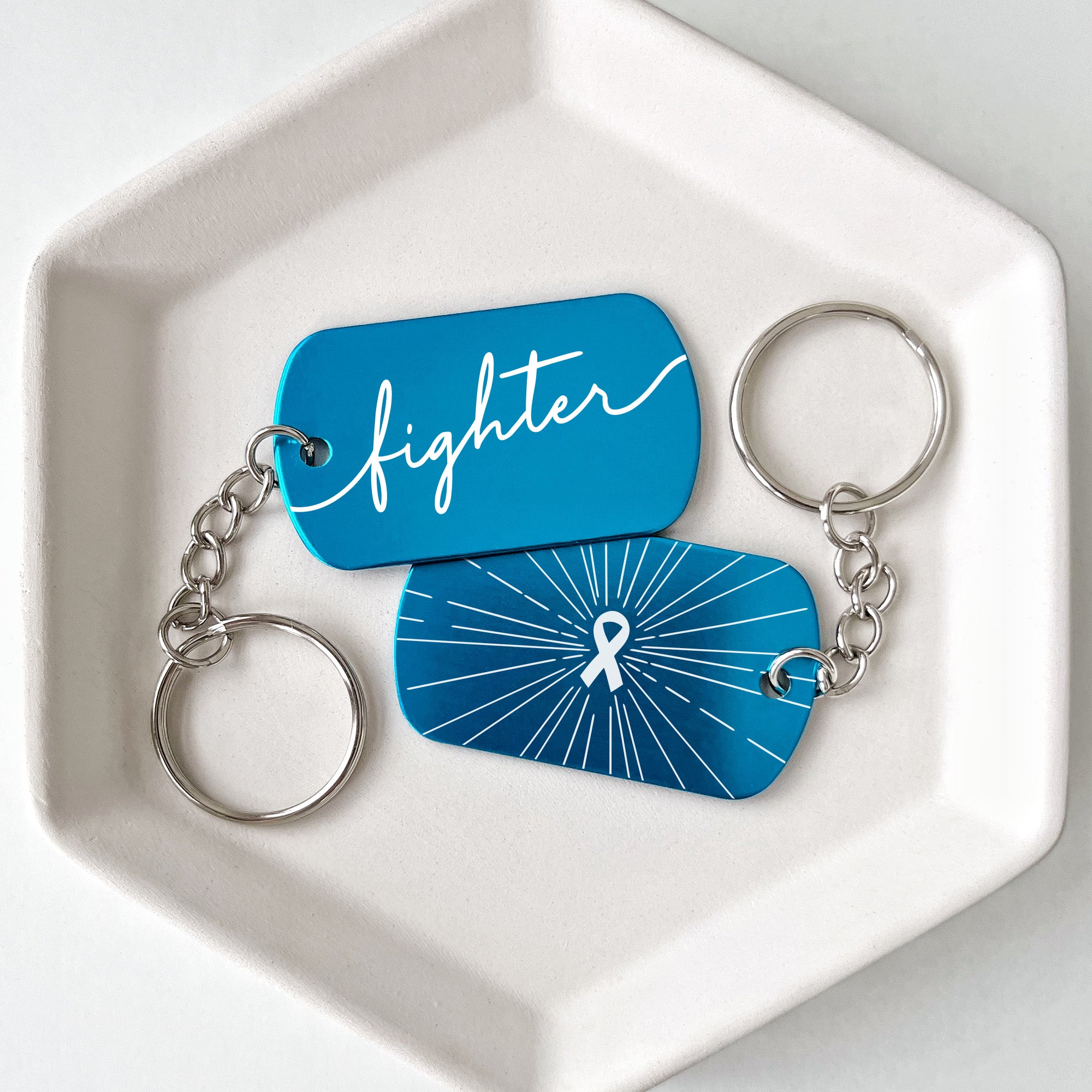 Blue Aqua Ribbon Fighter Cancer Support Keychains