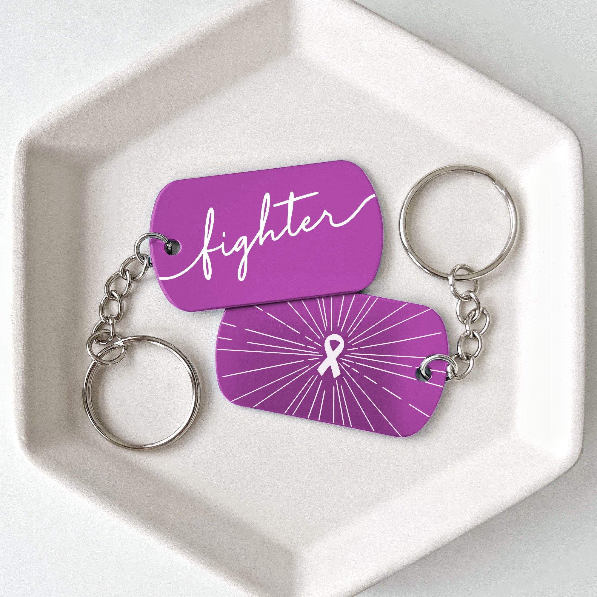 Purple Ribbon Fighter Cancer Support Keychains