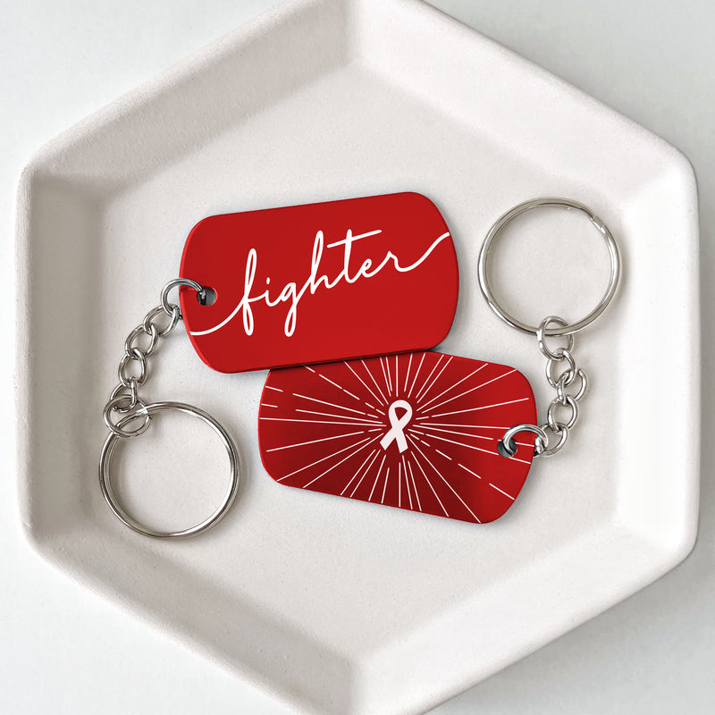 Red Ribbon Fighter Cancer Support Keychains