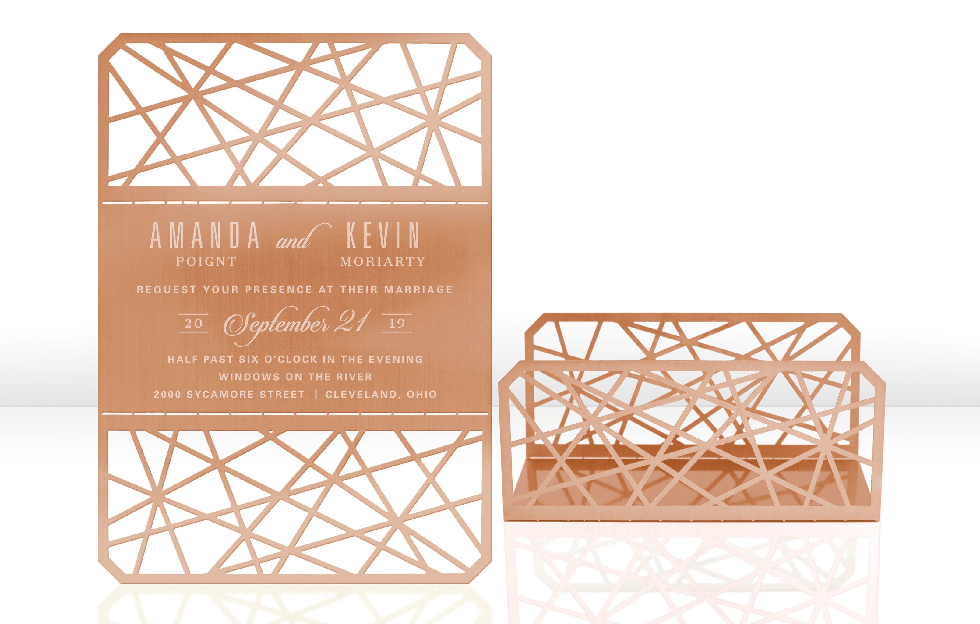 Rose Gold Metal Wedding Invitation with Modern Theme