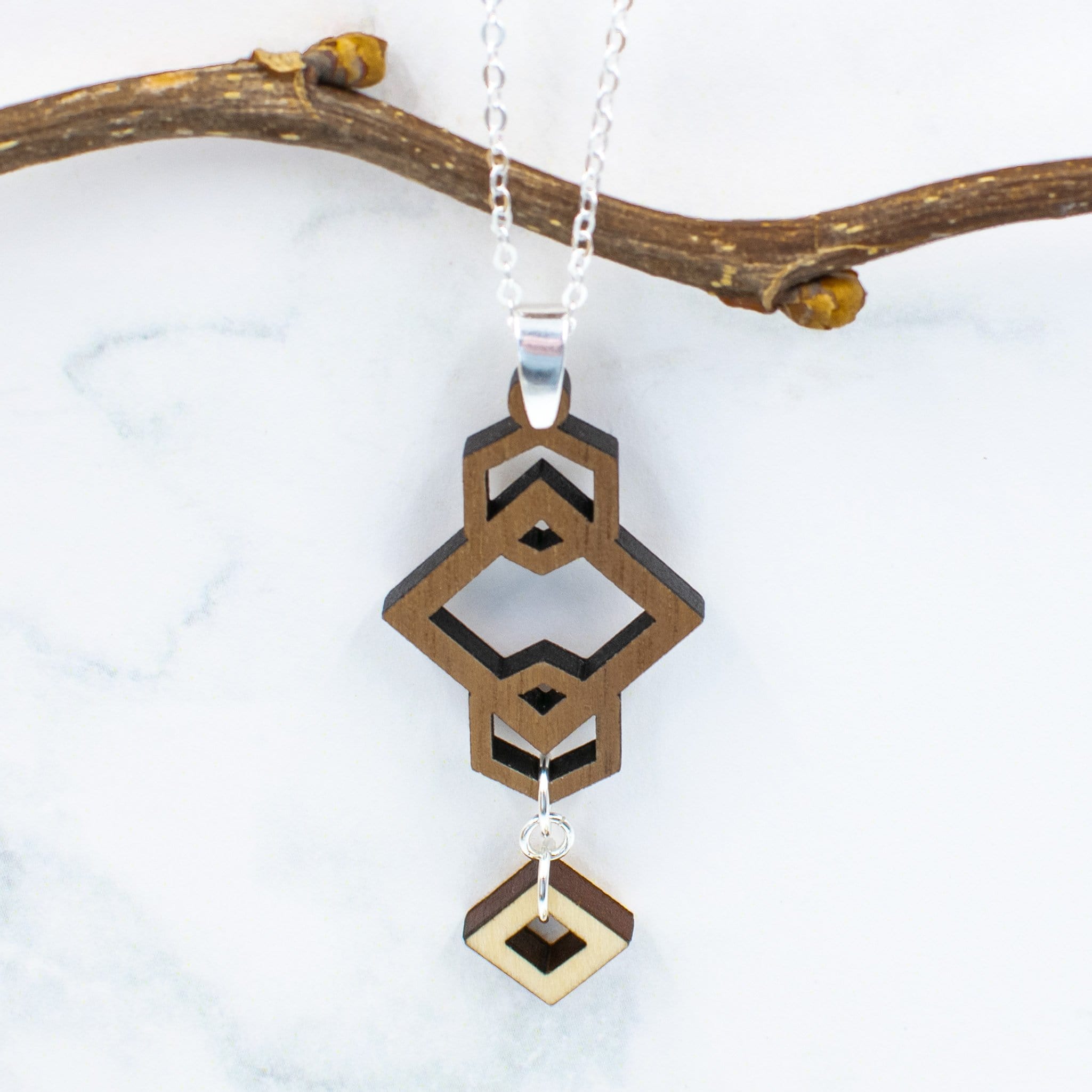 Two Tone Wood Geometric Necklace