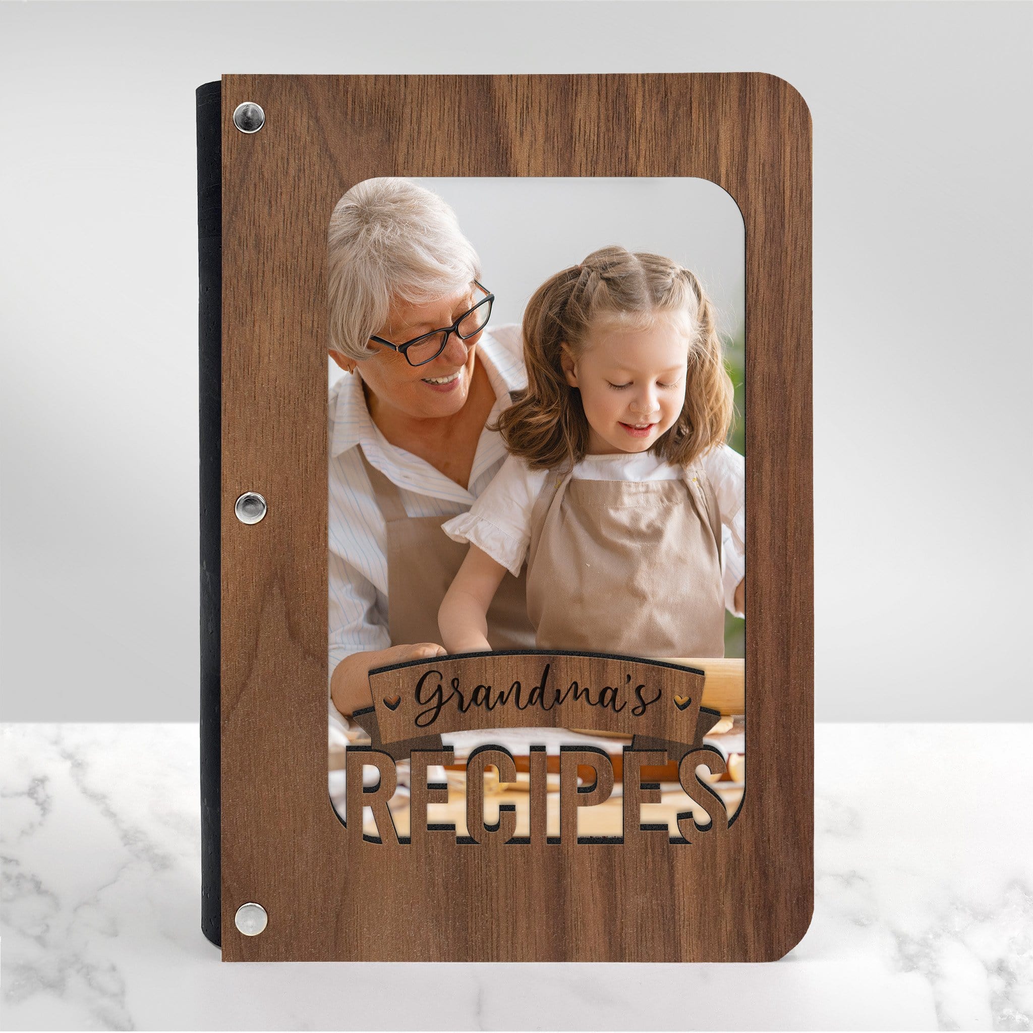 Handmade Grandma's Recipe Book with Wood Cover