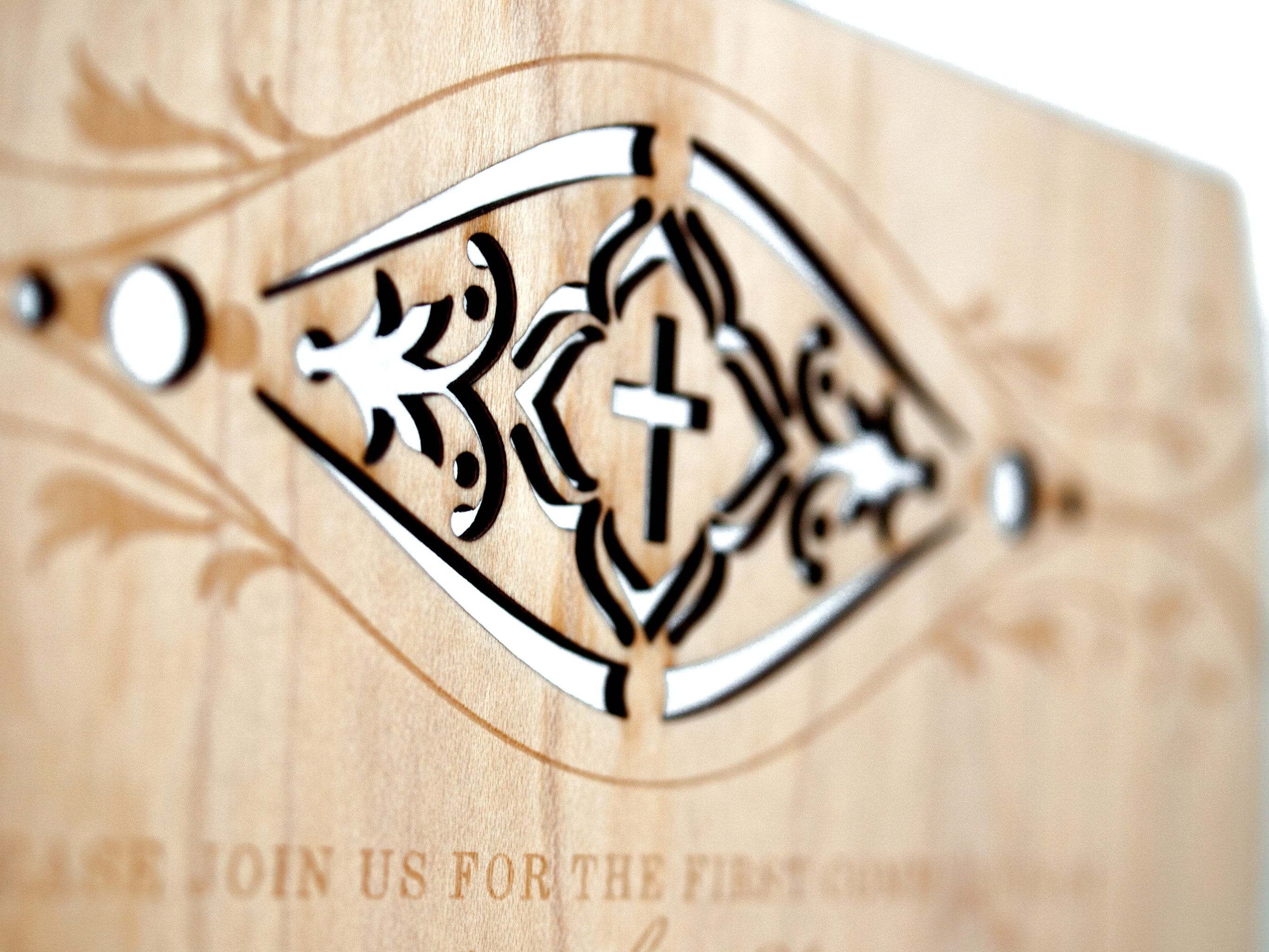 Holy Communion Engraved Wood Invitations with Cross