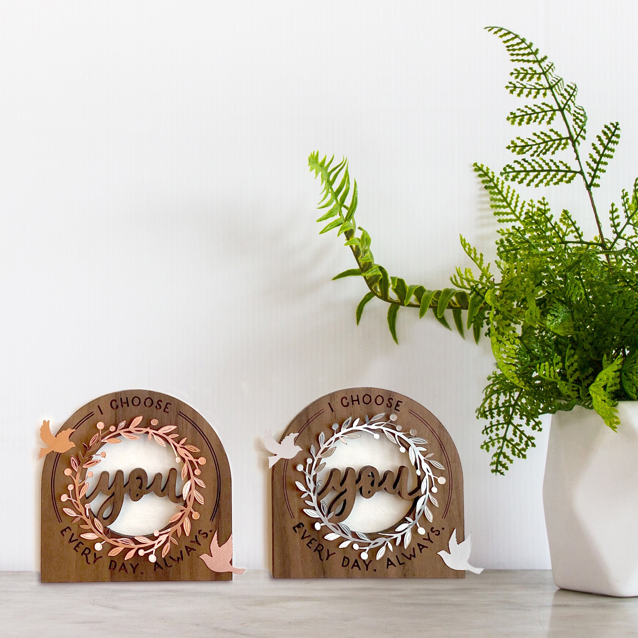 Love Wall Art with Rose Gold and Silver Metal Accents