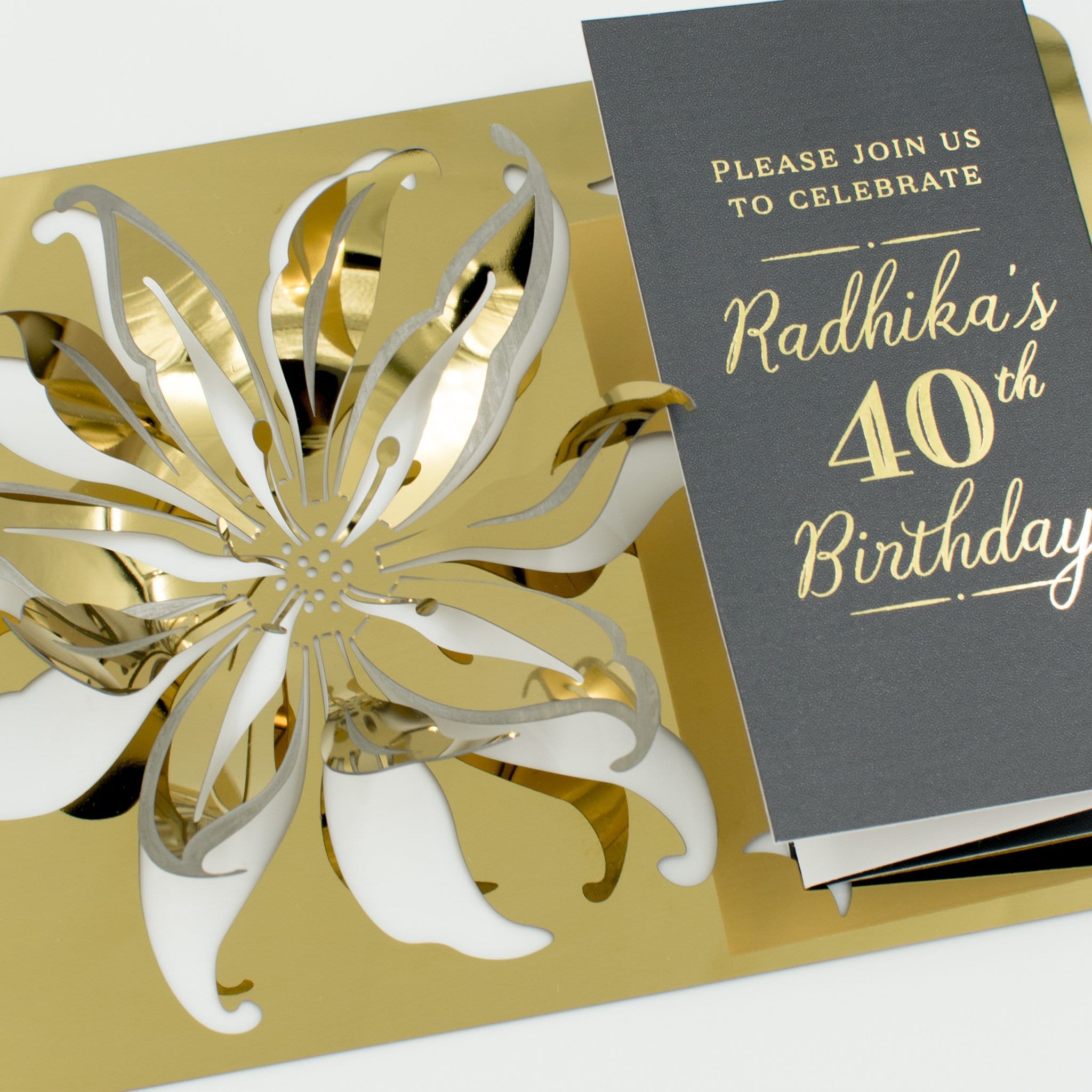 Gold Lily 3D Flower Metal Birthday Invitation