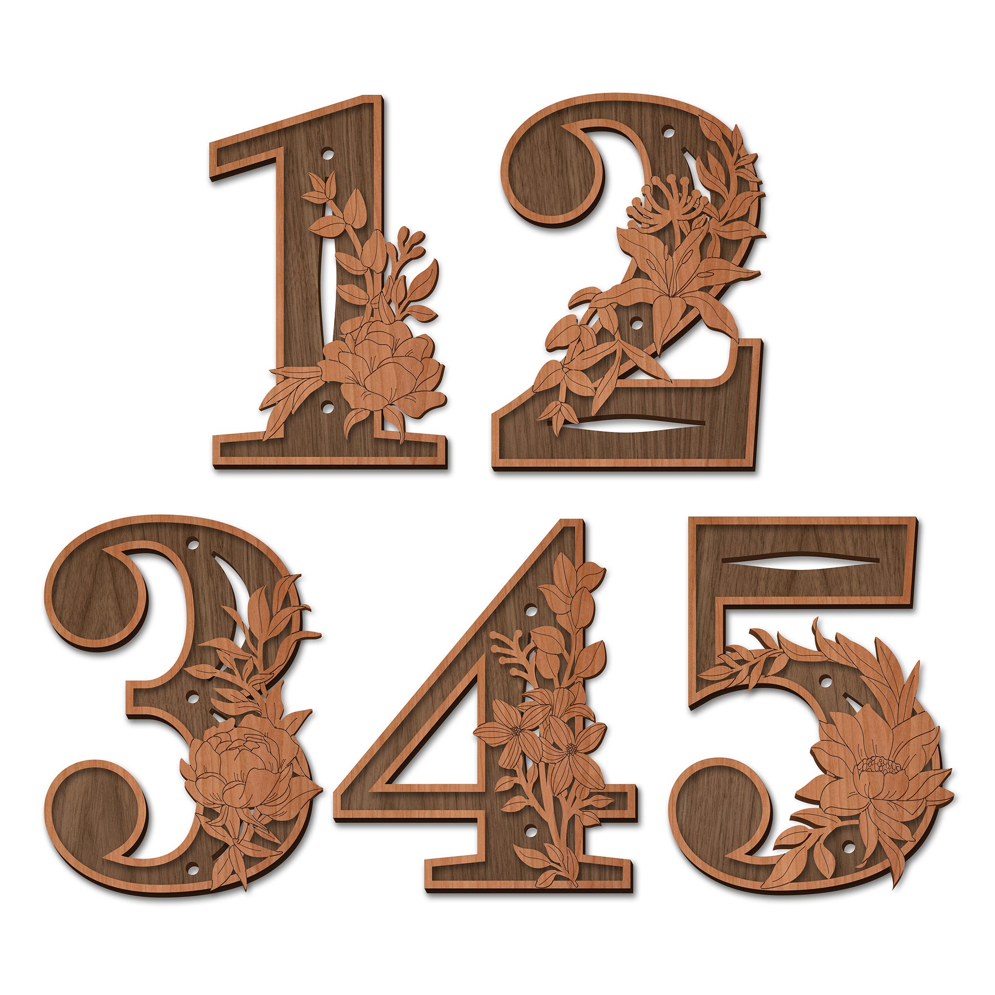 Wood Wedding Table Numbers with Flowers