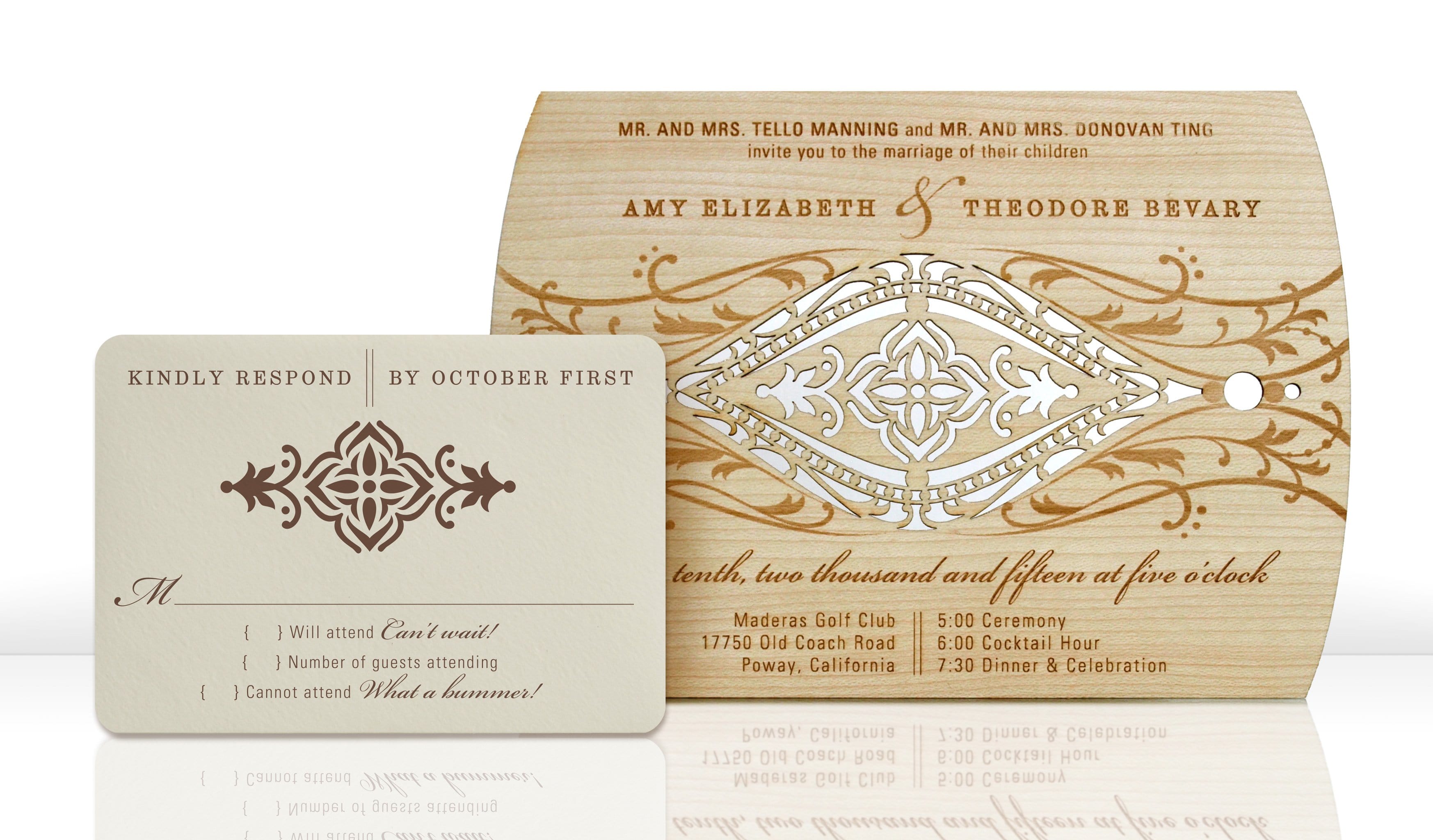 Ornate Swirl Lavish Laser Cut Wood Luxury Wedding Invitations