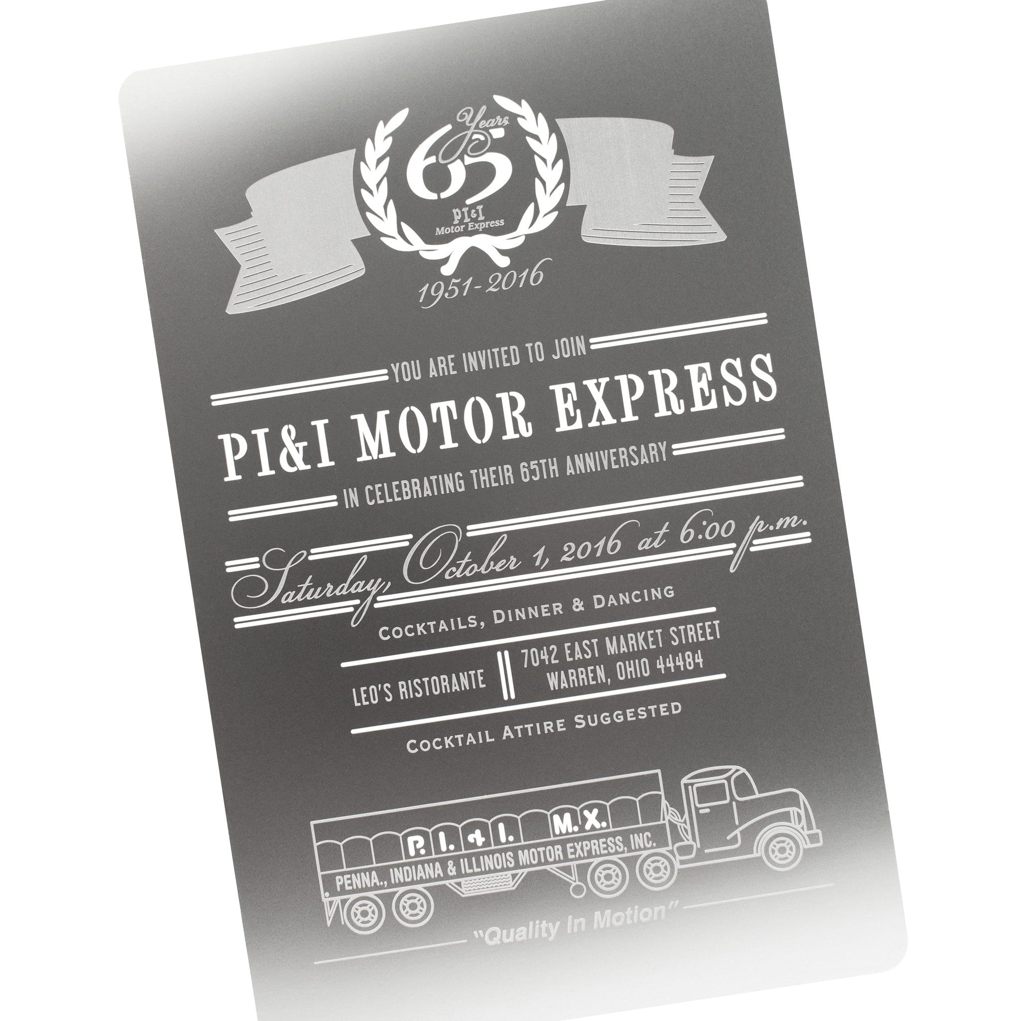 PI&I Trucking Metal Company Anniversary Invitation