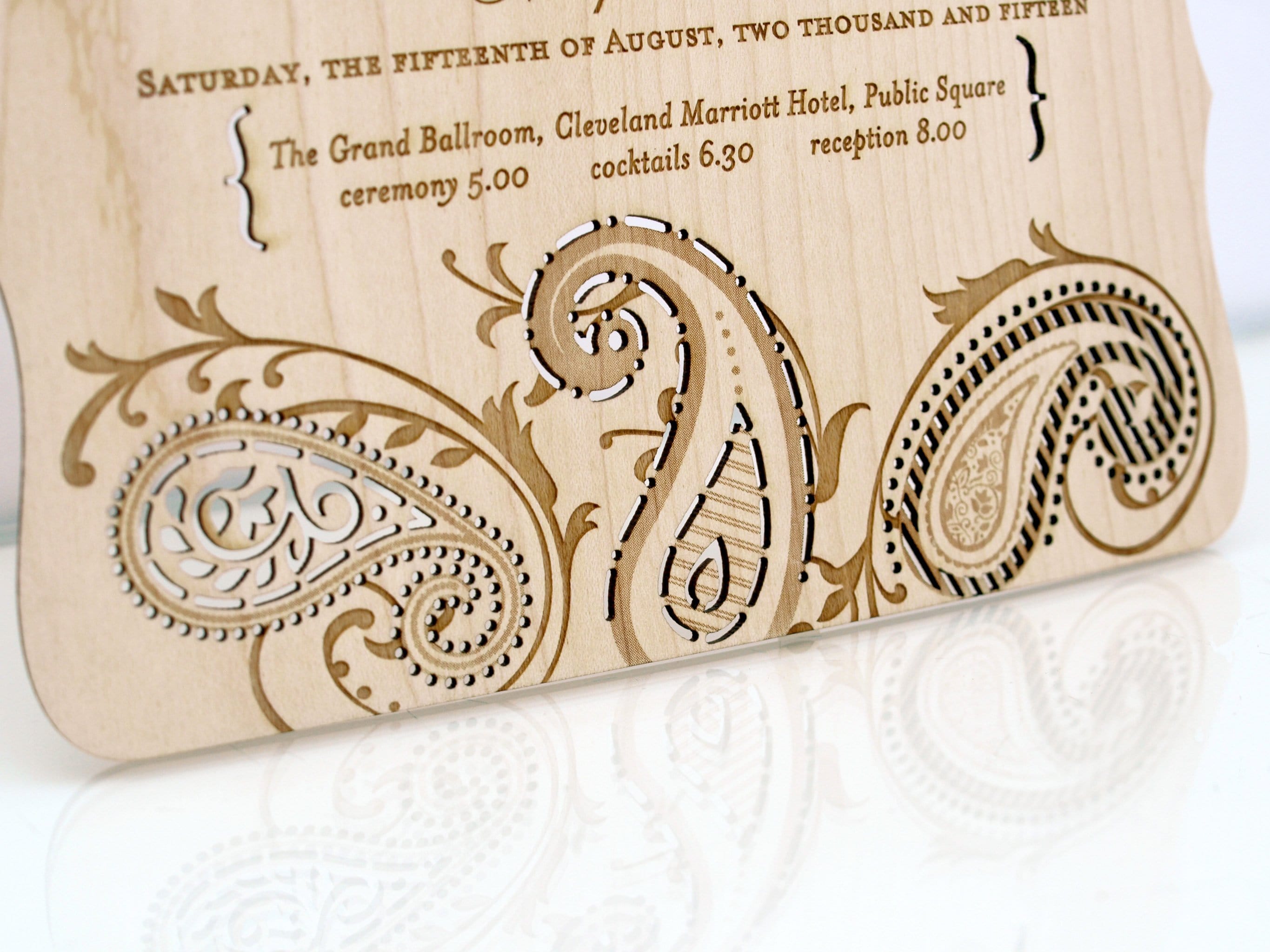 Paisley Unique Wood Luxury Wedding Invitations