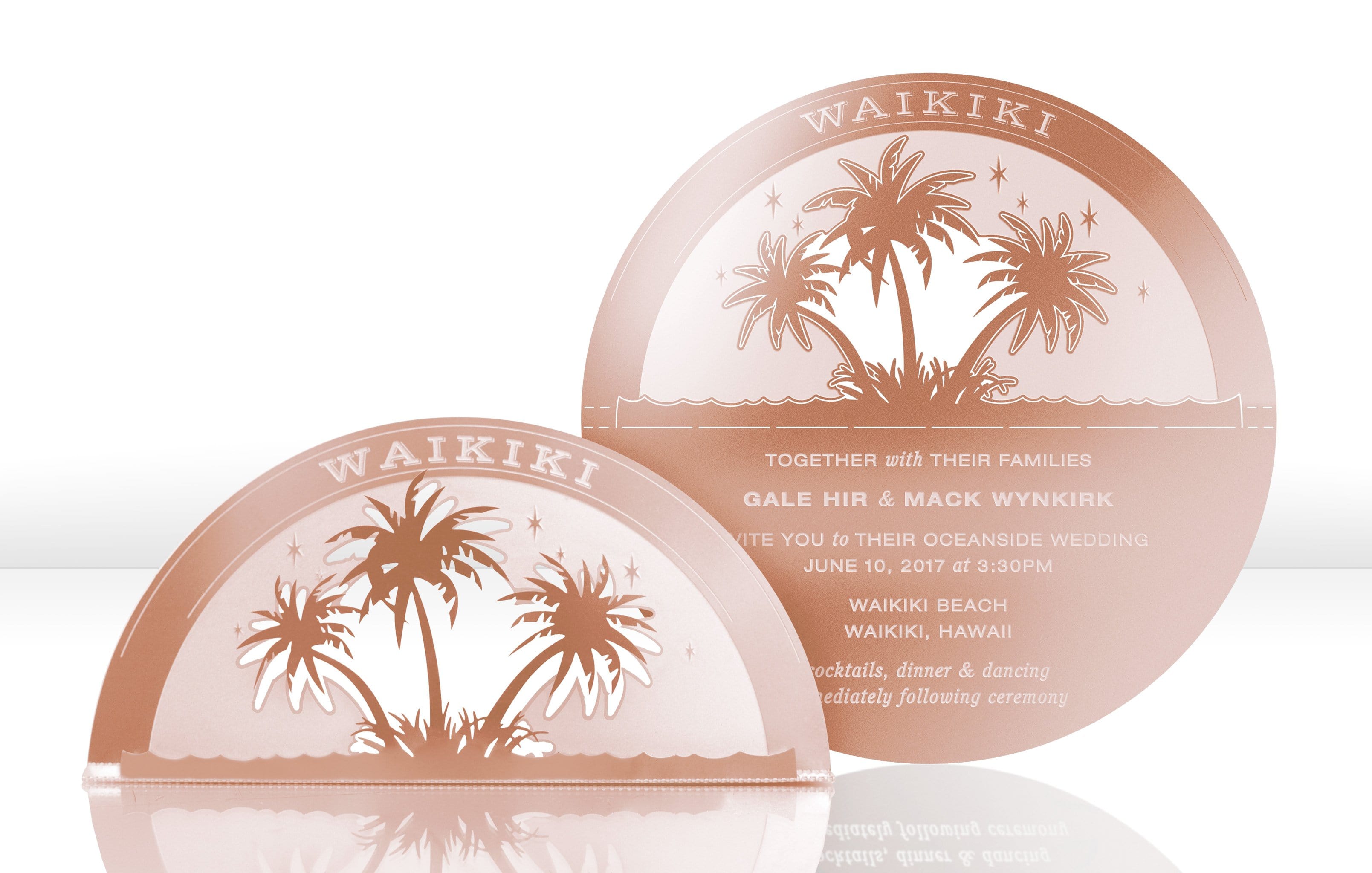 Rose Gold Metal Wedding Invitation for Beach Wedding