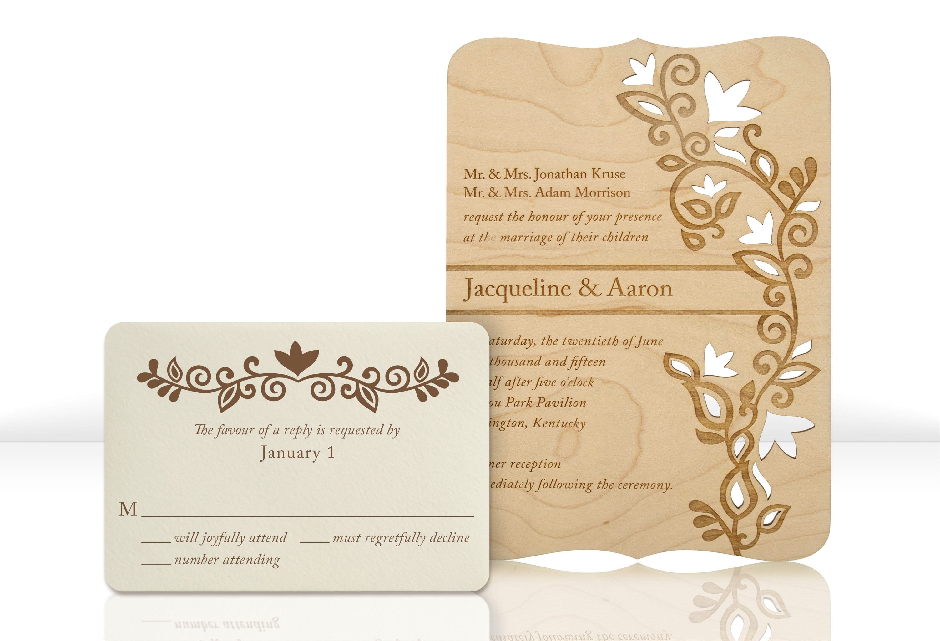 Perennial Indian Floral Laser Cut Wood Wedding Invitations