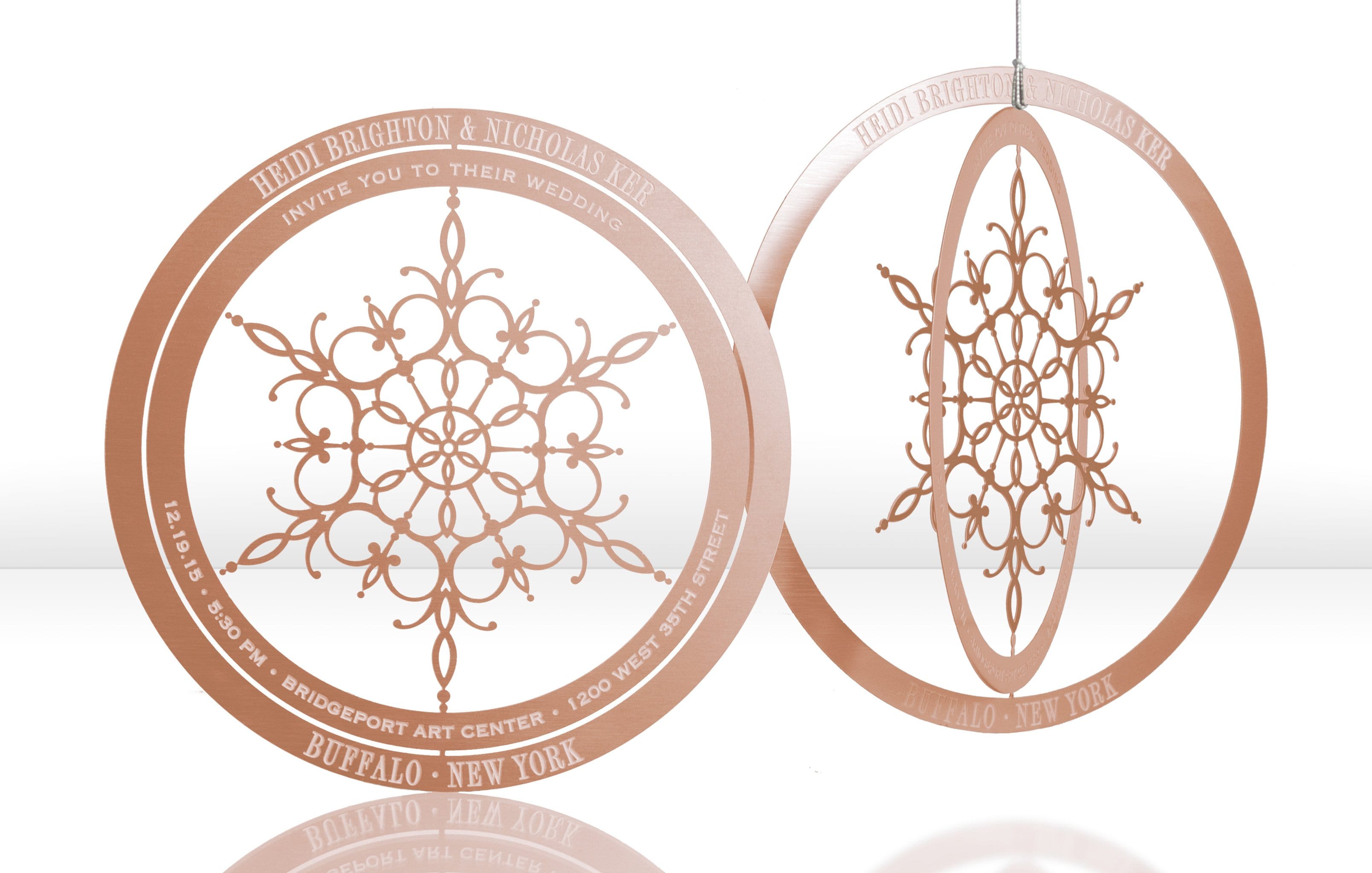 Rose Gold Metal Wedding Invitation with Winter Design