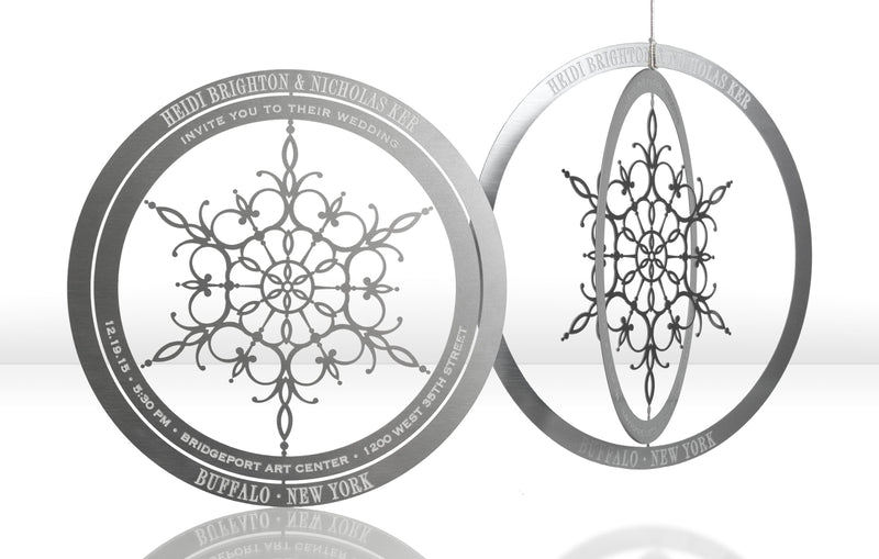 Silver Metal Wedding Invitation with Snowflake Design