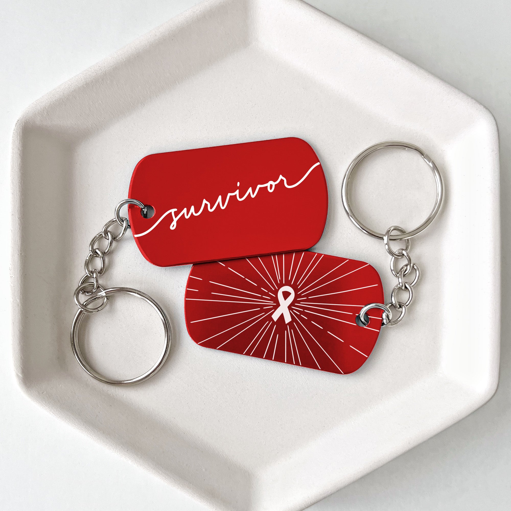 Red Ribbon Survivor Keychains Cancer Support Gift
