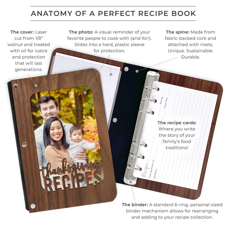 Customizable Thanksgiving Recipe Book with Wood Cover