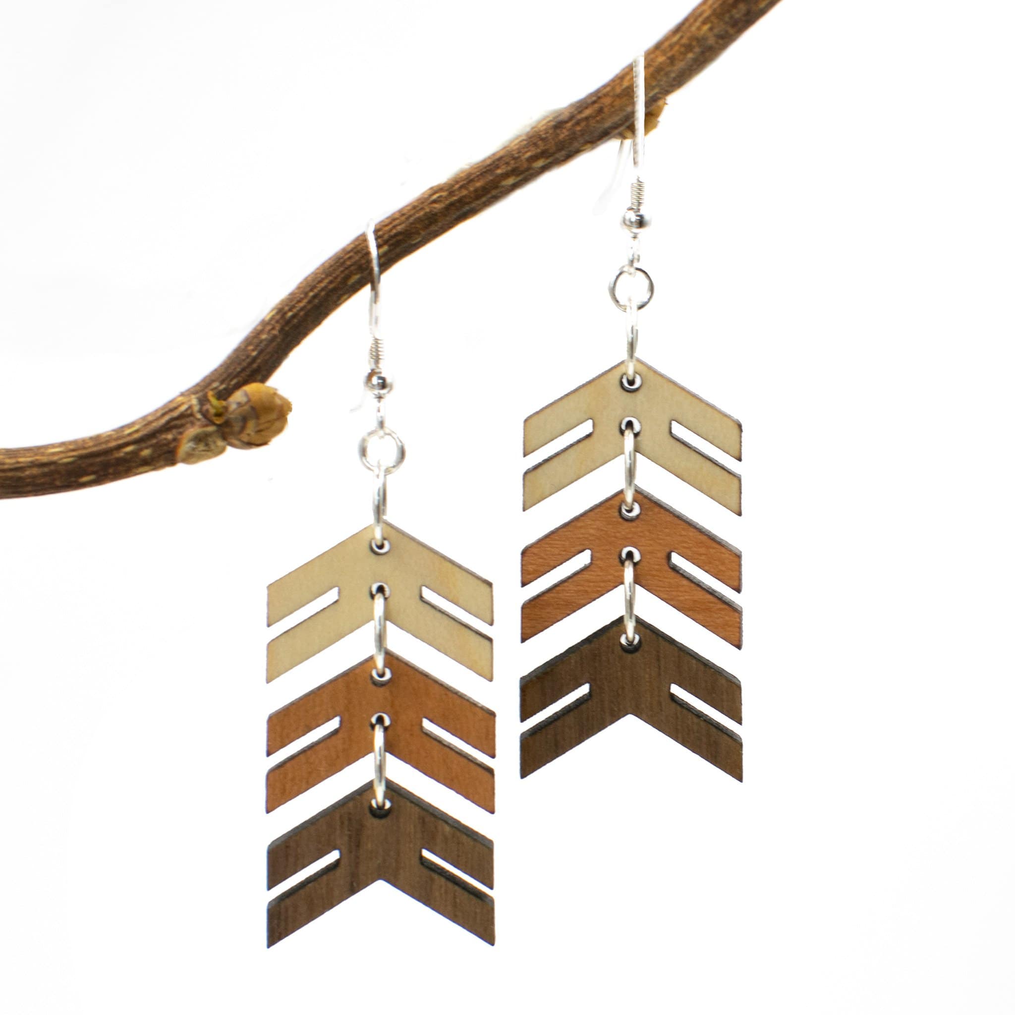 Wood Three Arrows Down Syndrome Earrings