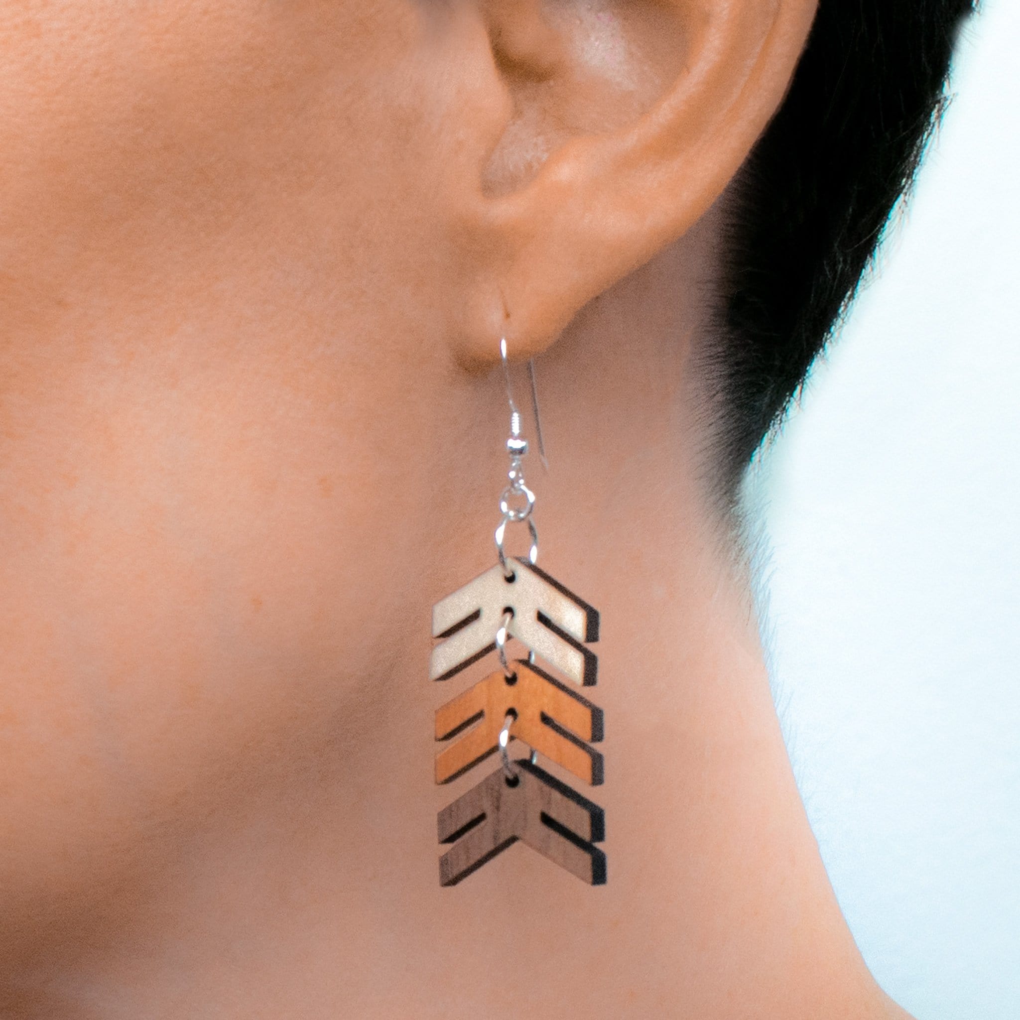 Wood Three Arrows Down Syndrome Earrings