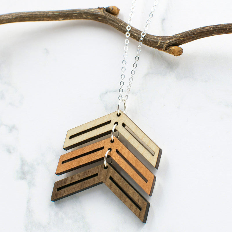 Wood Three Arrows Down Syndrome Necklace