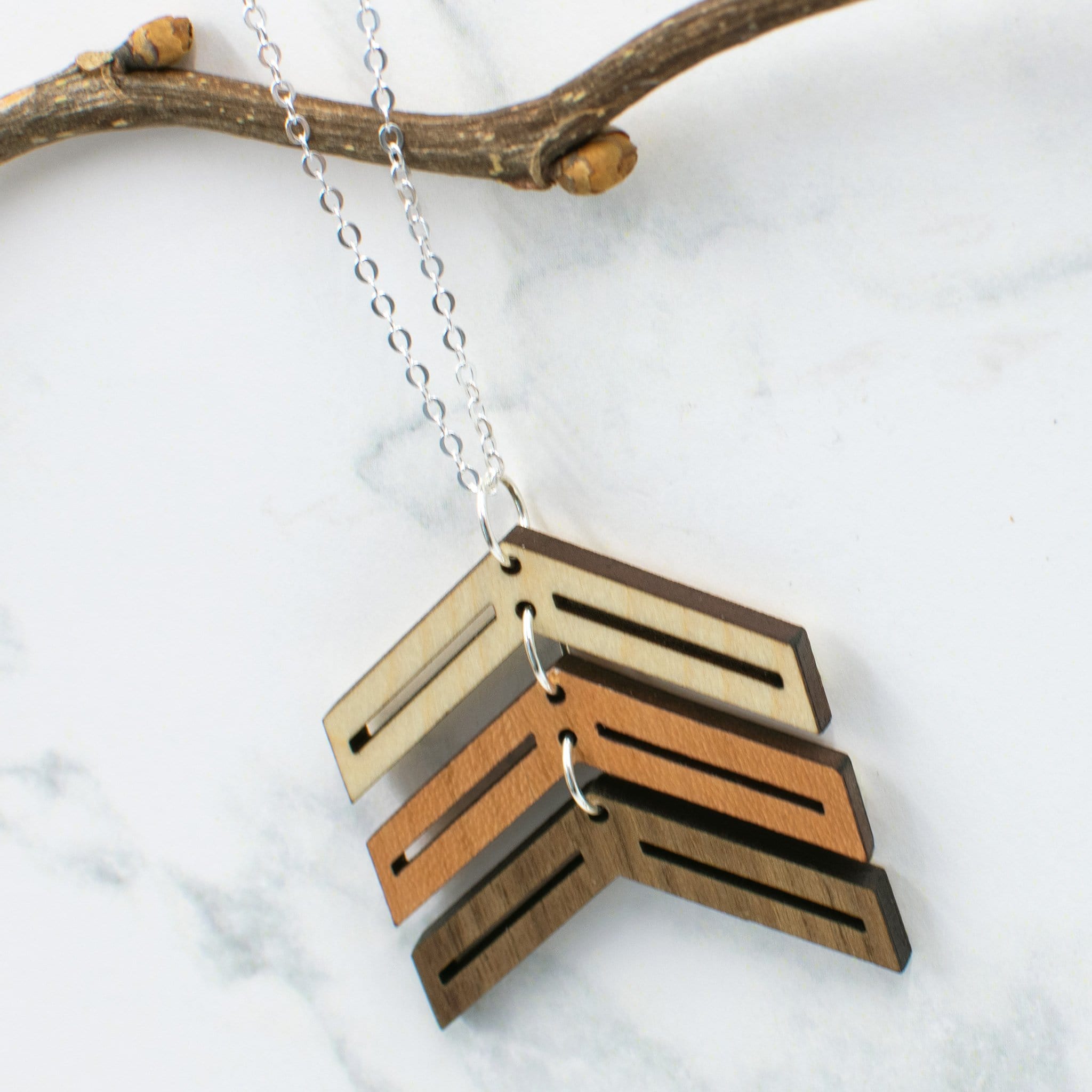 Wood Three Arrows Down Syndrome Necklace