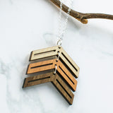 Tri-Color Wood Three Arrows Down Syndrome Necklace